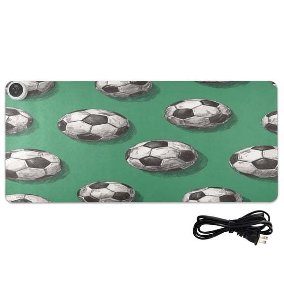 Large Heated Desk Mat Mouse Pad 31.5"x13"PU Leather Graphene Heating Desk Warmer with 3 Temperature Settings 110V US Plug Non-Slip Warm Pad for Home, Office, and Gaming Retro Football Pitch Print