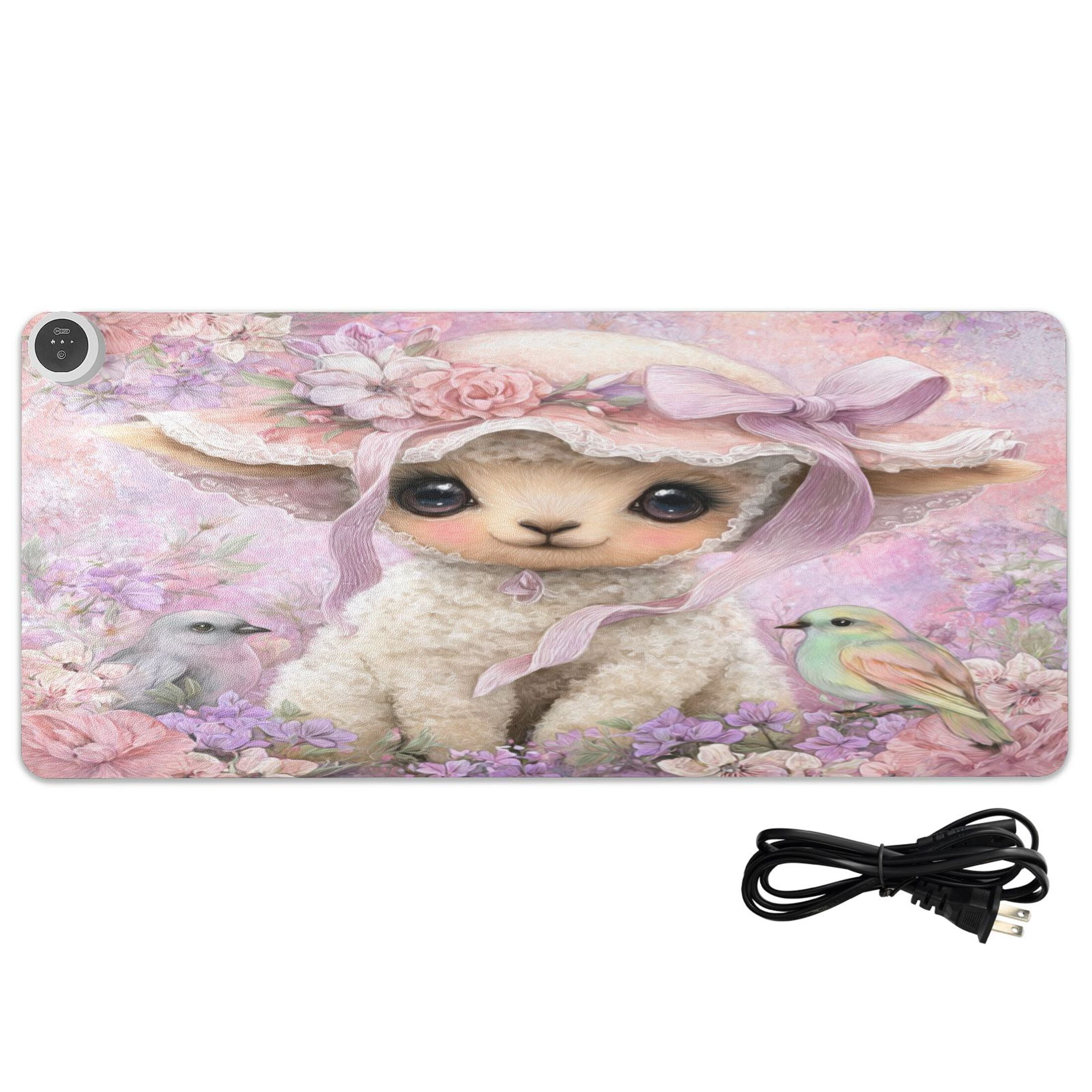 Large Heated Desk Mat Mouse Pad 31.5"x13"PU Leather Graphene Heating Desk Warmer with 3 Temperature Settings 110V US Plug Non-Slip Warm Pad for Home, Office, and Gaming Elegant and Cute Little Sheep