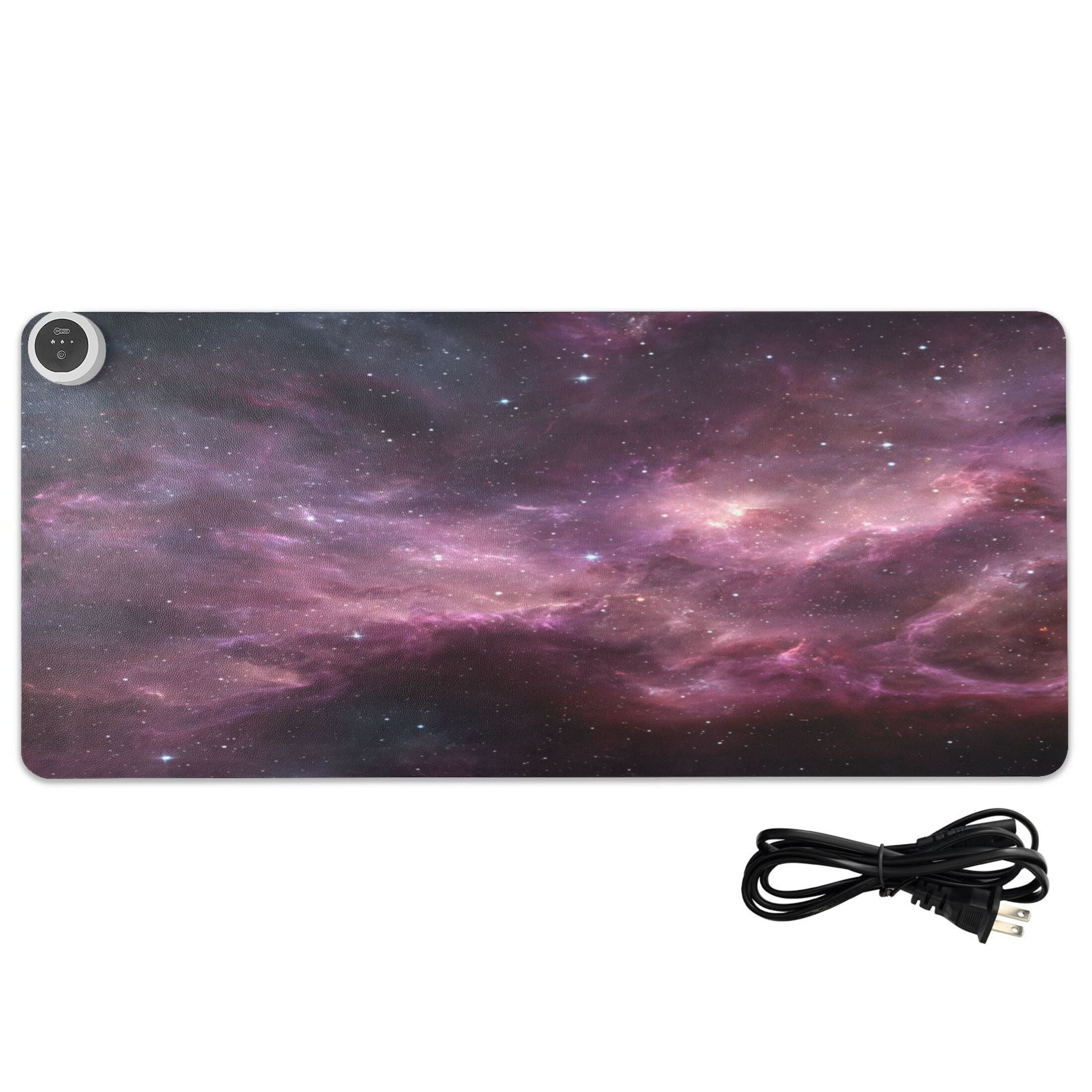 Large Heated Desk Mat Mouse Pad 31.5"x13"PU Leather Graphene Heating Desk Warmer with 3 Temperature Settings 110V US Plug Non-Slip Warm Pad for Home, Office, and Gaming Deep Space Nebula Art
