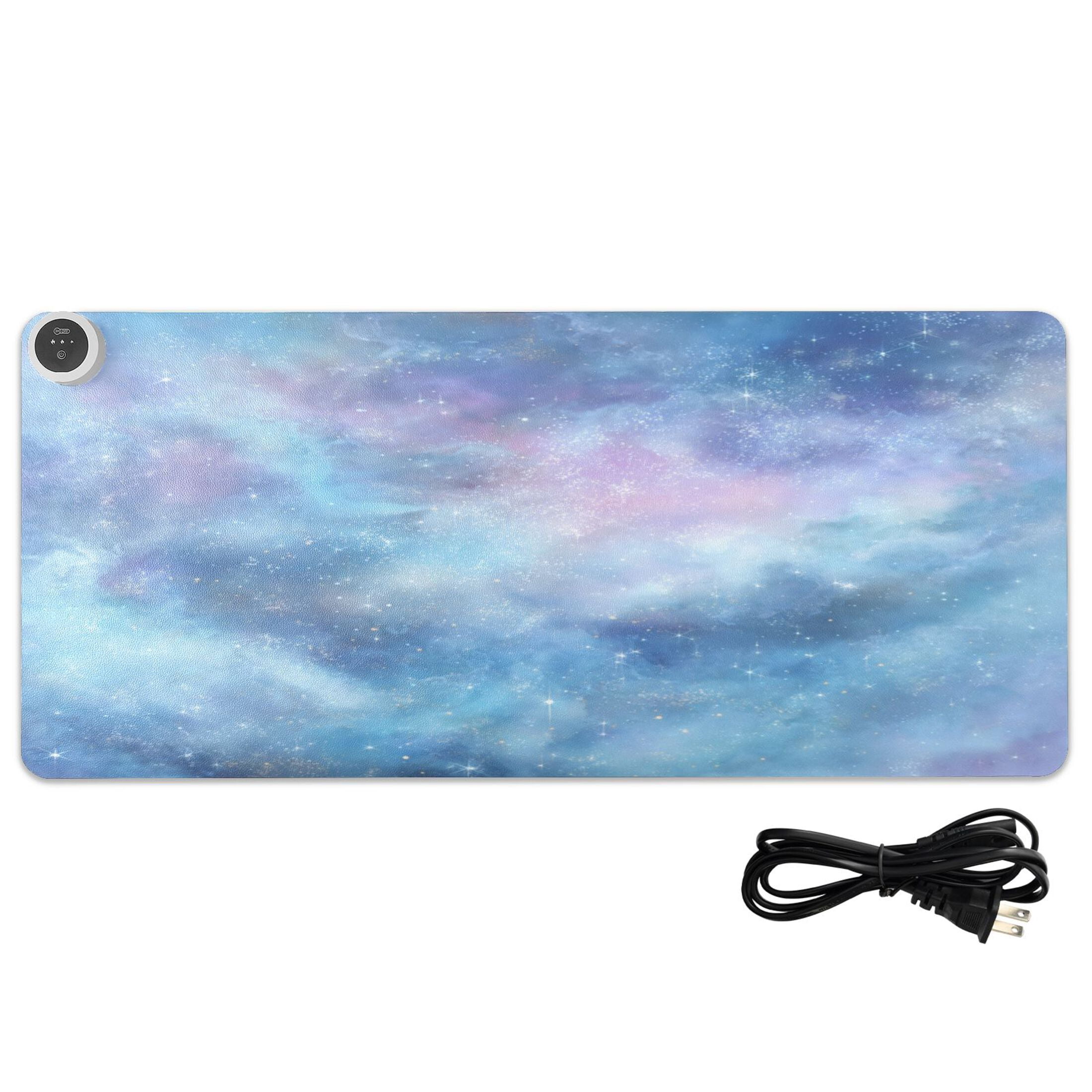 Large Heated Desk Mat Mouse Pad 31.5"x13"PU Leather Graphene Heating Desk Warmer with 3 Temperature Settings 110V US Plug Non-Slip Warm Pad for Home, Office, and Gaming Seamless Cosmic Texture Design