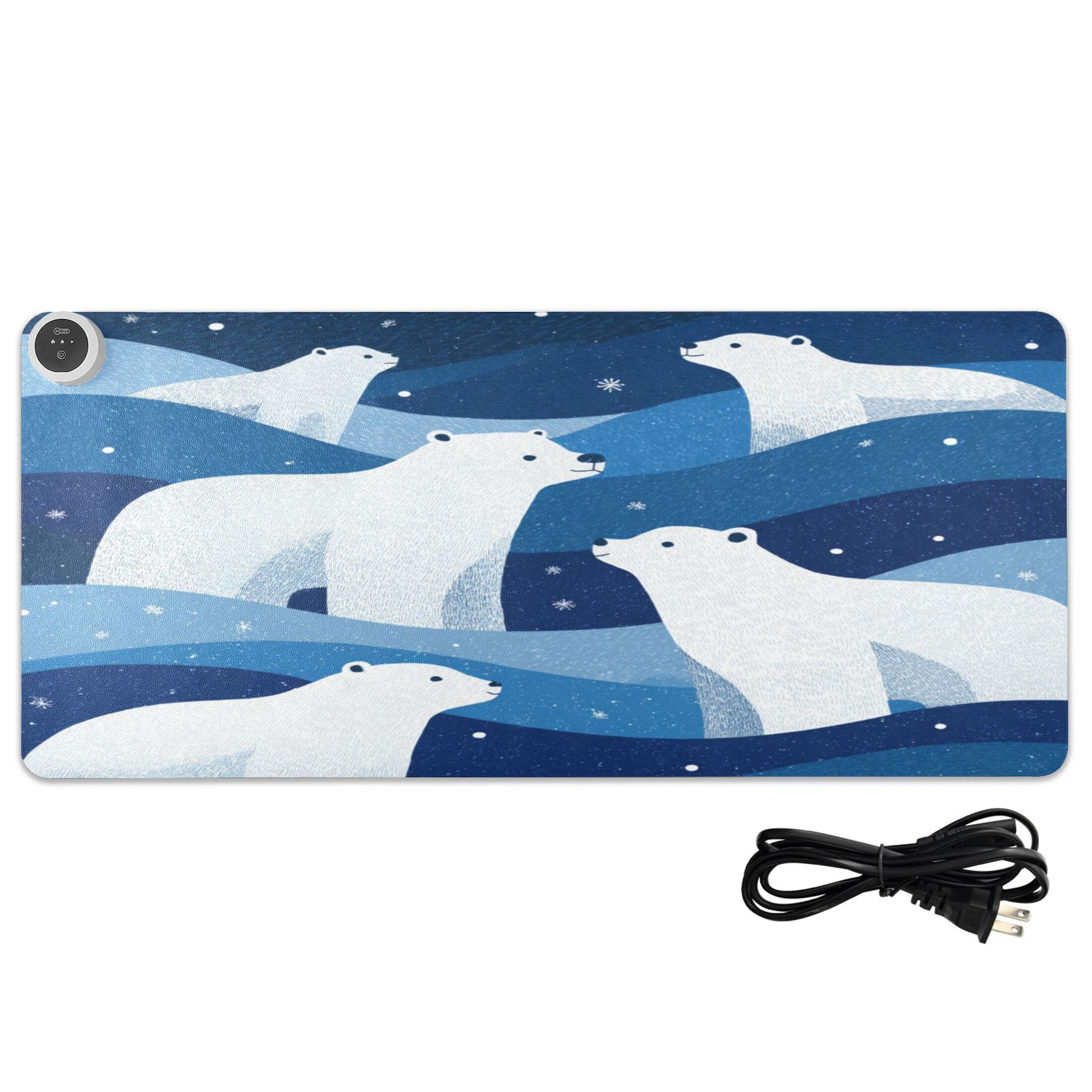 Large Heated Desk Mat Mouse Pad 31.5"x13"PU Leather Graphene Heating Desk Warmer with 3 Temperature Settings 110V US Plug Non-Slip Warm Pad for Home, Office, and Gaming Arctic Night Bear Art