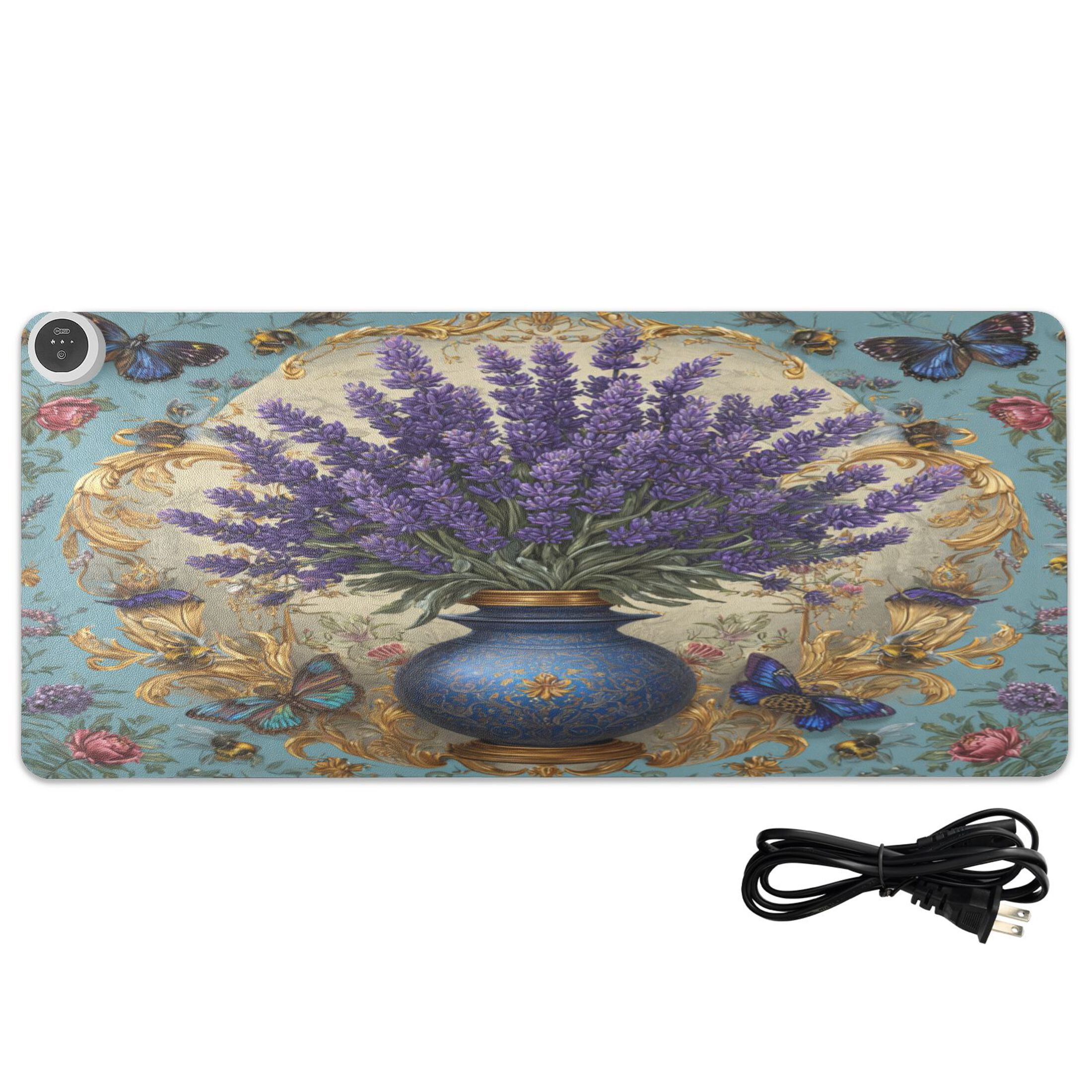 Large Heated Desk Mat Mouse Pad 31.5"x13"PU Leather Graphene Heating Desk Warmer with 3 Temperature Settings 110V US Plug Non-Slip Warm Pad for Home, Office, and Gaming Vibrant Lavender in A Vase