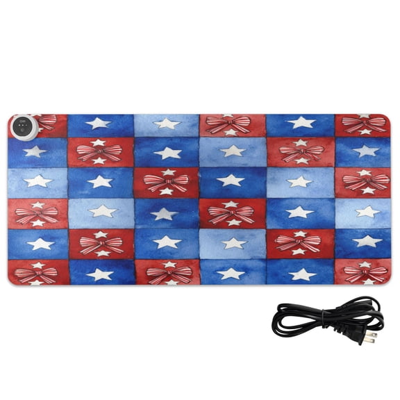 Large Heated Desk Mat Mouse Pad 31.5"x13"PU Leather Graphene Heating Desk Warmer with 3 Temperature Settings 110V US Plug Non-Slip Warm Pad for Home, Office, and Gaming Retro Red Bows Pattern