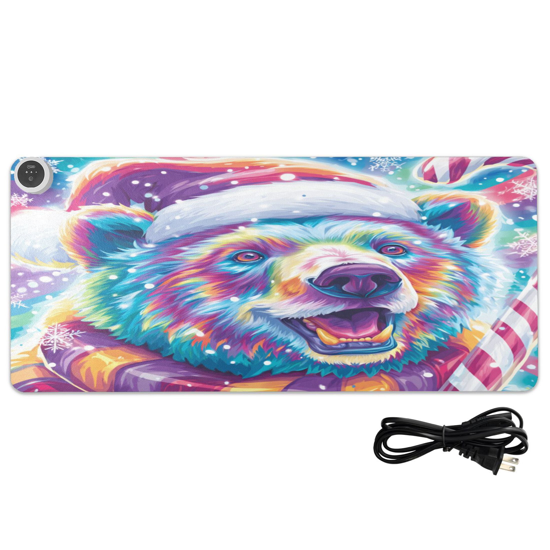 Large Heated Desk Mat Mouse Pad 31.5"x13"PU Leather Graphene Heating Desk Warmer with 3 Temperature Settings 110V US Plug Non-Slip Warm Pad for Home, Office, and Gaming Cute Smiling Polar Bear