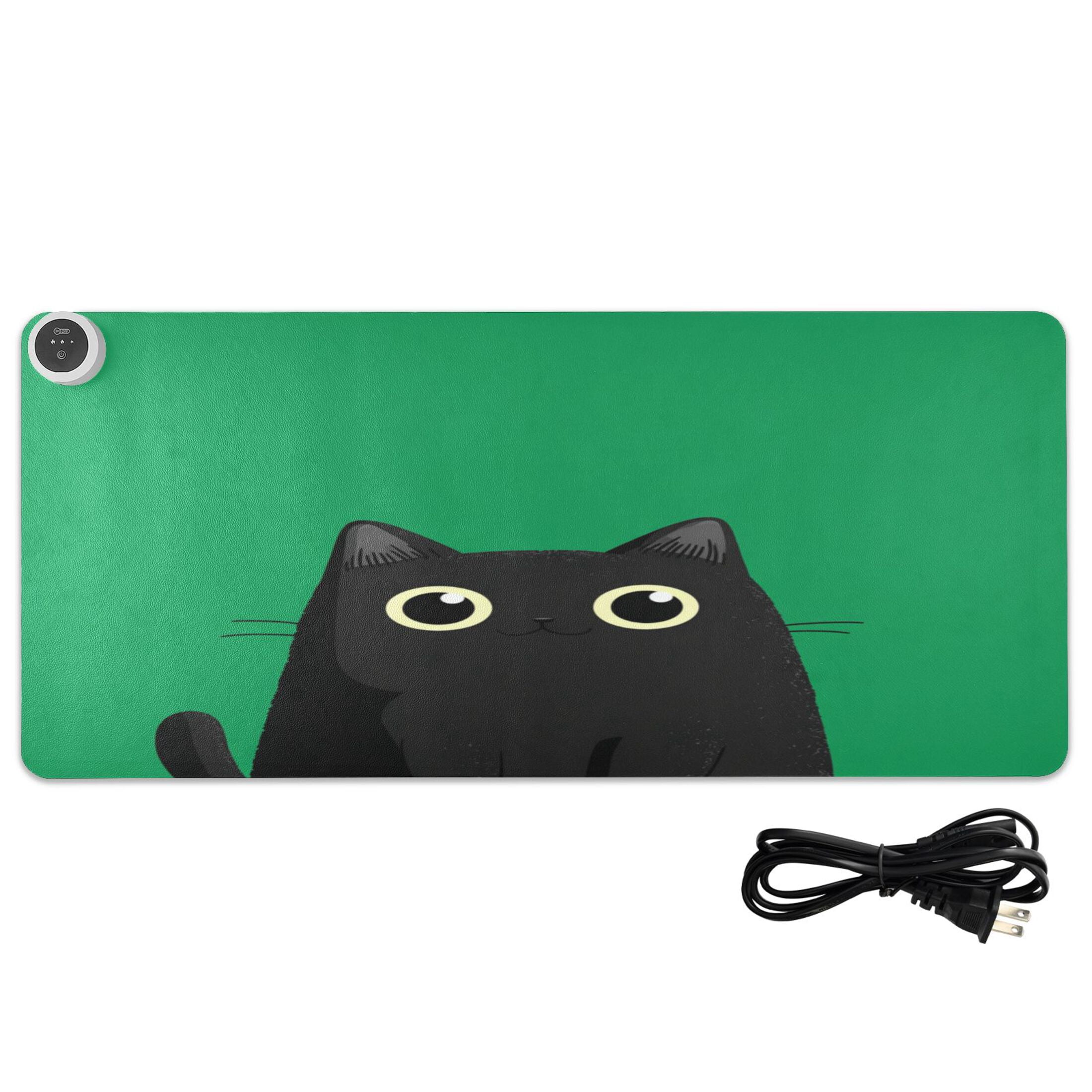 Large Heated Desk Mat Mouse Pad 31.5"x13"PU Leather Graphene Heating Desk Warmer with 3 Temperature Settings 110V US Plug Non-Slip Warm Pad for Home, Office, and Gaming Adorable Cartoon Black Cat