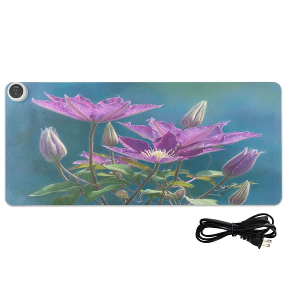 Large Heated Desk Mat Mouse Pad 31.5"x13"PU Leather Graphene Heating Desk Warmer with 3 Temperature Settings 110V US Plug Non-Slip Warm Pad for Home, Office, and Gaming Clematis in Full Bloom