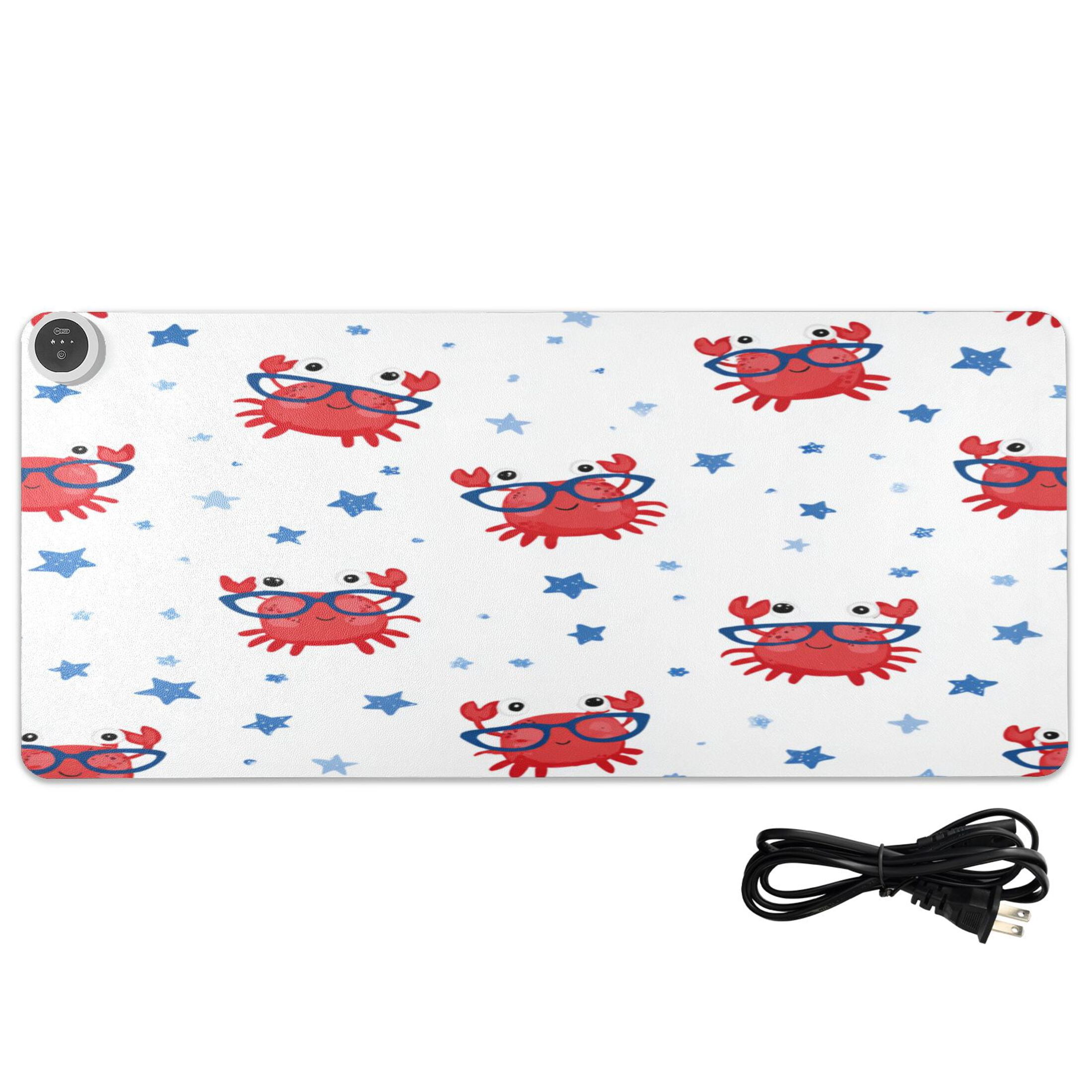 Large Heated Desk Mat Mouse Pad 31.5"x13"PU Leather Graphene Heating Desk Warmer with 3 Temperature Settings 110V US Plug Non-Slip Warm Pad for Home, Office, and Gaming Cool Crab with Glasses