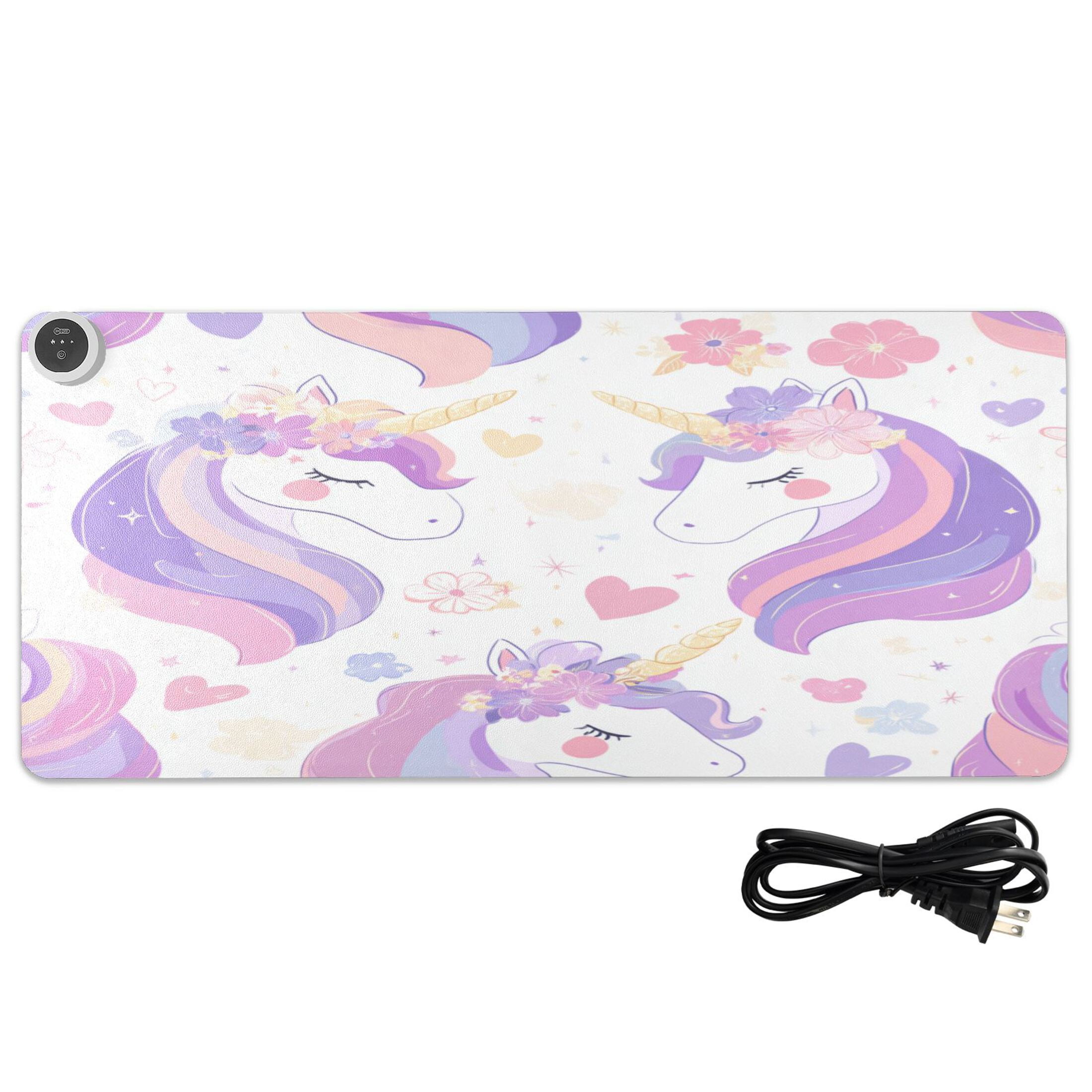 Large Heated Desk Mat Mouse Pad 31.5"x13"PU Leather Graphene Heating Desk Warmer with 3 Temperature Settings 110V US Plug Non-Slip Warm Pad for Home, Office, and Gaming Magical Unicorn Garden Pattern