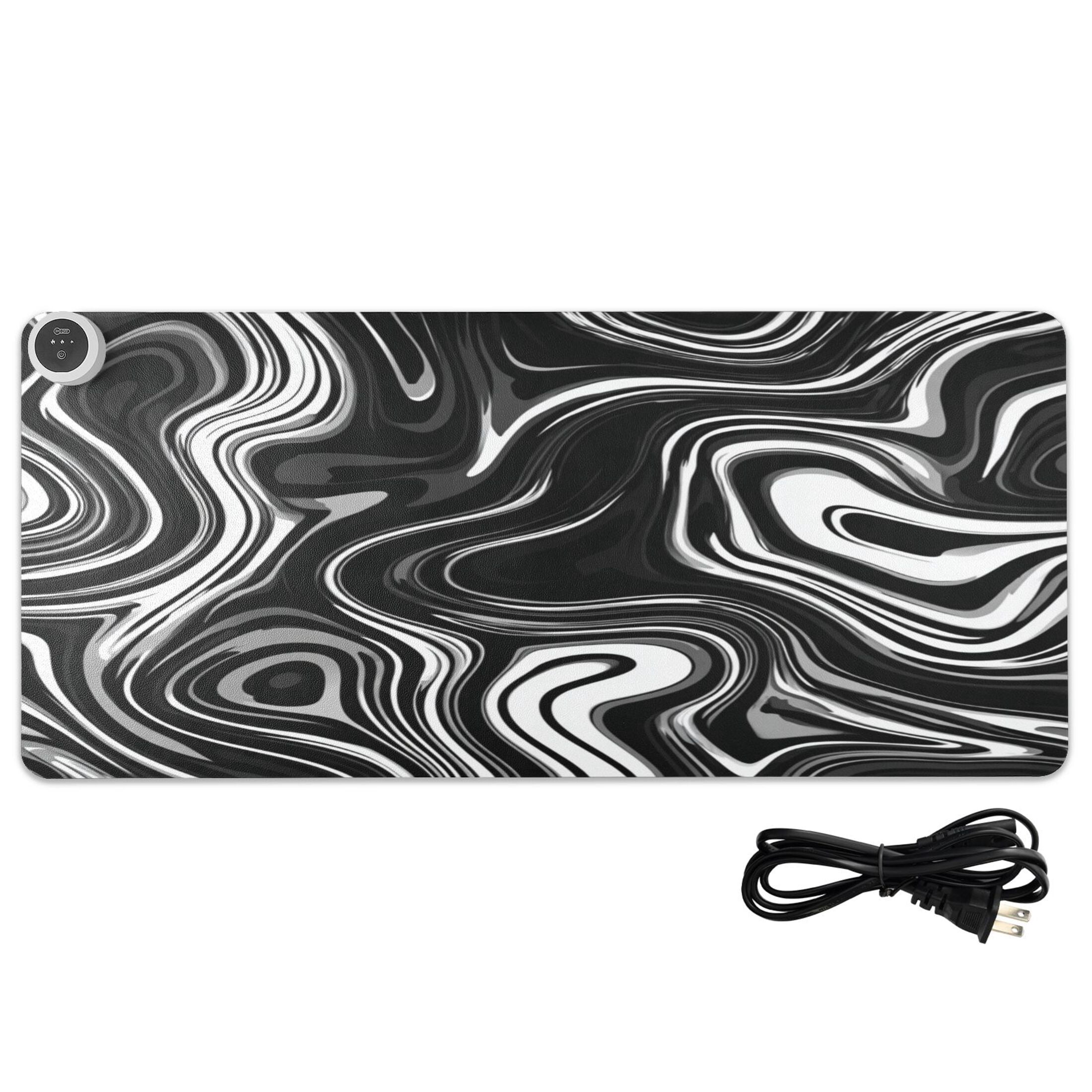 Large Heated Desk Mat Mouse Pad 31.5"x13"PU Leather Graphene Heating Desk Warmer with 3 Temperature Settings 110V US Plug Non-Slip Warm Pad for Home, Office, and Gaming Matte Black Flowing Lines
