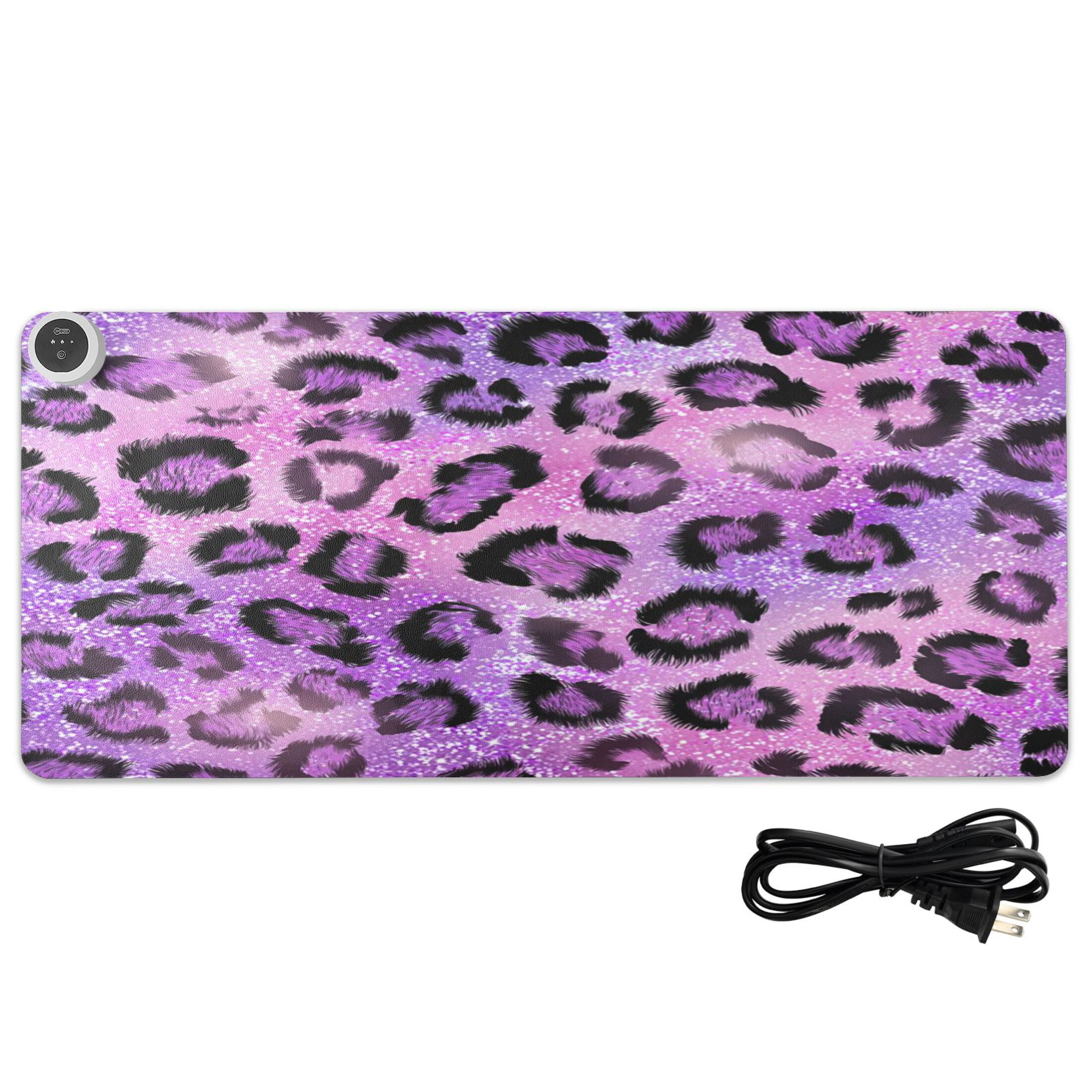 Large Heated Desk Mat Mouse Pad 31.5"x13"PU Leather Graphene Heating Desk Warmer with 3 Temperature Settings 110V US Plug Non-Slip Warm Pad for Home, Office, and Gaming Sparkle Pink Leopard Print