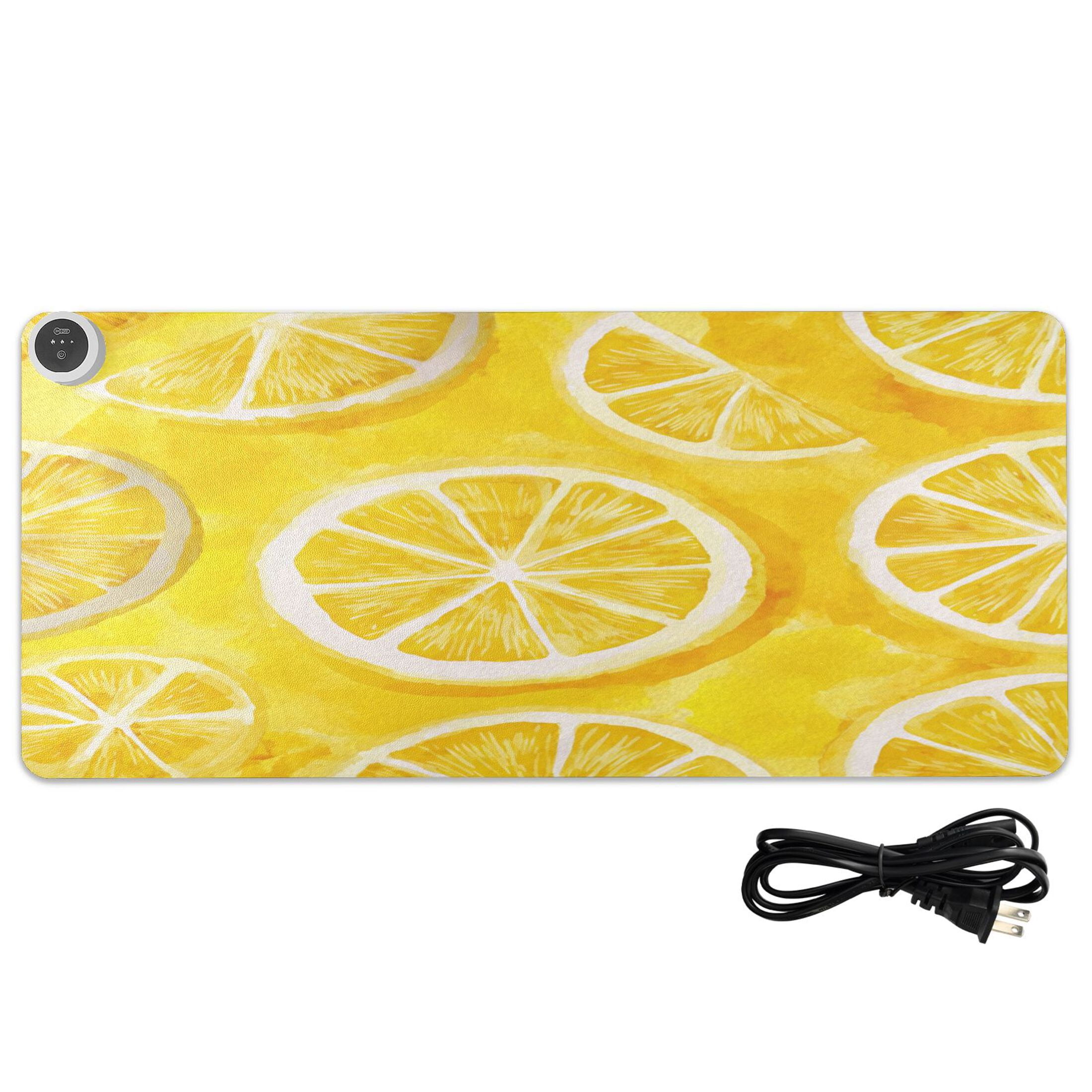 Large Heated Desk Mat Mouse Pad 31.5"x13"PU Leather Graphene Heating Desk Warmer with 3 Temperature Settings 110V US Plug Non-Slip Warm Pad for Home, Office, and Gaming Retro Lemon Slice Pattern