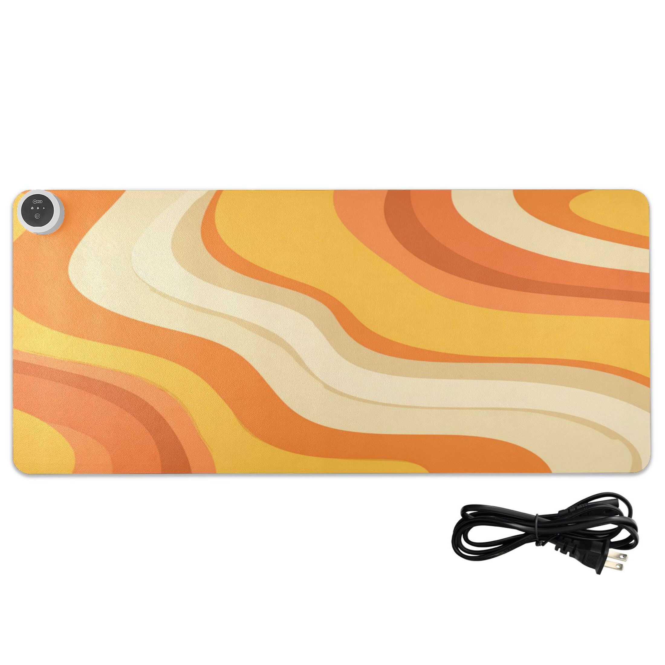 Large Heated Desk Mat Mouse Pad 31.5"x13"PU Leather Graphene Heating Desk Warmer with 3 Temperature Settings 110V US Plug Non-Slip Warm Pad for Home, Office, and Gaming Orange Color Clash Pattern
