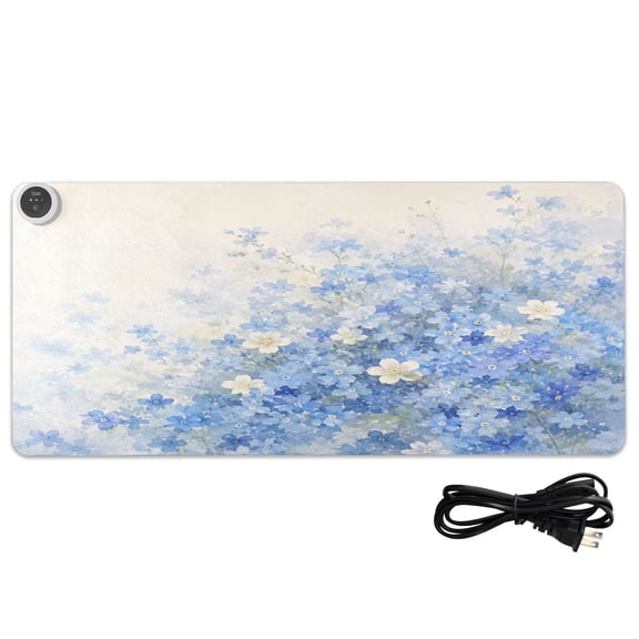 Large Heated Desk Mat Mouse Pad 31.5"x13"PU Leather Graphene Heating Desk Warmer with 3 Temperature Settings 110V US Plug Non-Slip Warm Pad for Home, Office, and Gaming Dreamy Blue Florals Pattern