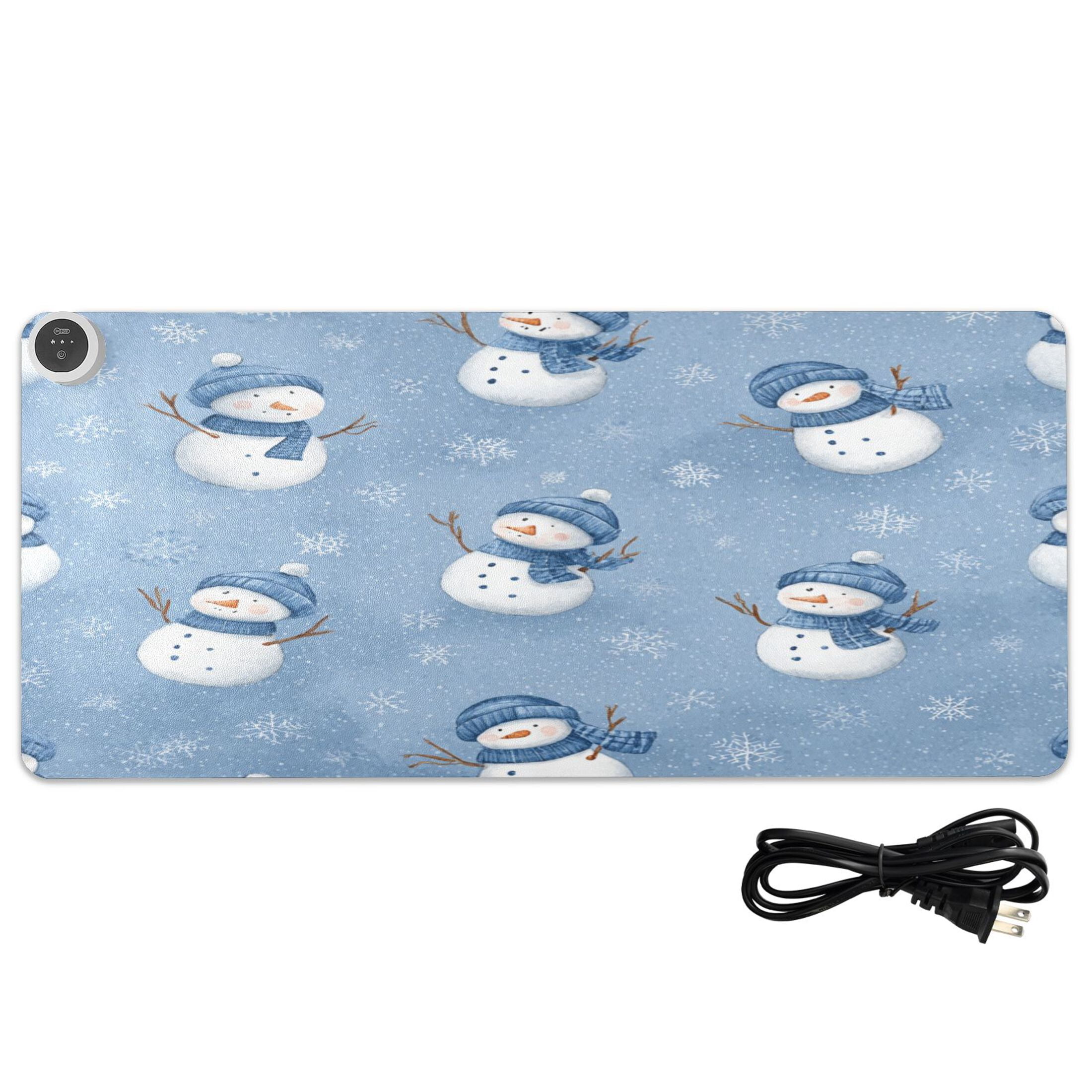 Large Heated Desk Mat Mouse Pad 31.5"x13"PU Leather Graphene Heating Desk Warmer with 3 Temperature Settings 110V US Plug Non-Slip Warm Pad for Home, Office, and Gaming Cute Branch Snowman Pattern