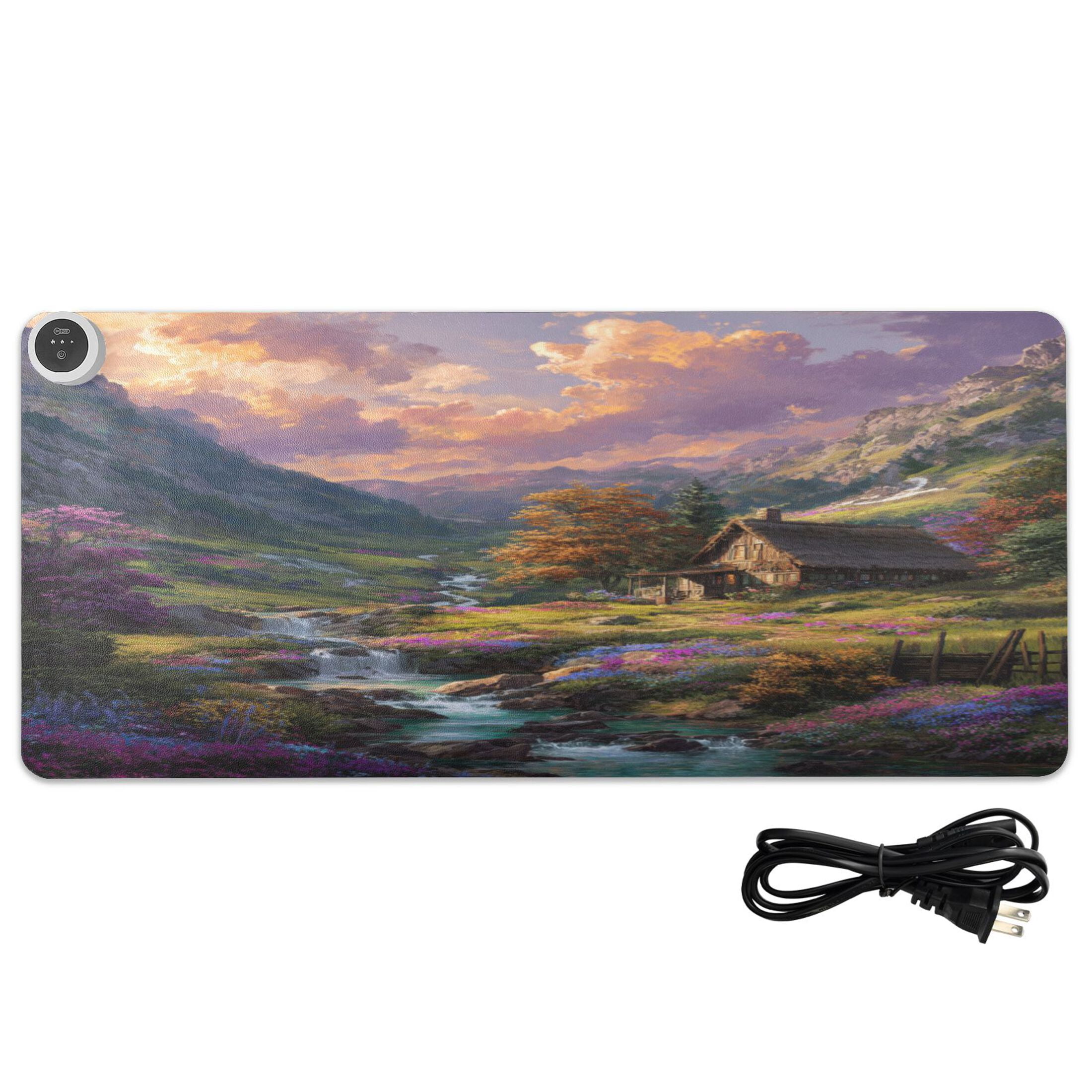 Large Heated Desk Mat Mouse Pad 31.5"x13"PU Leather Graphene Heating Desk Warmer with 3 Temperature Settings 110V US Plug Non-Slip Warm Pad for Home, Office, and Gaming Cottage in Blossom Valley