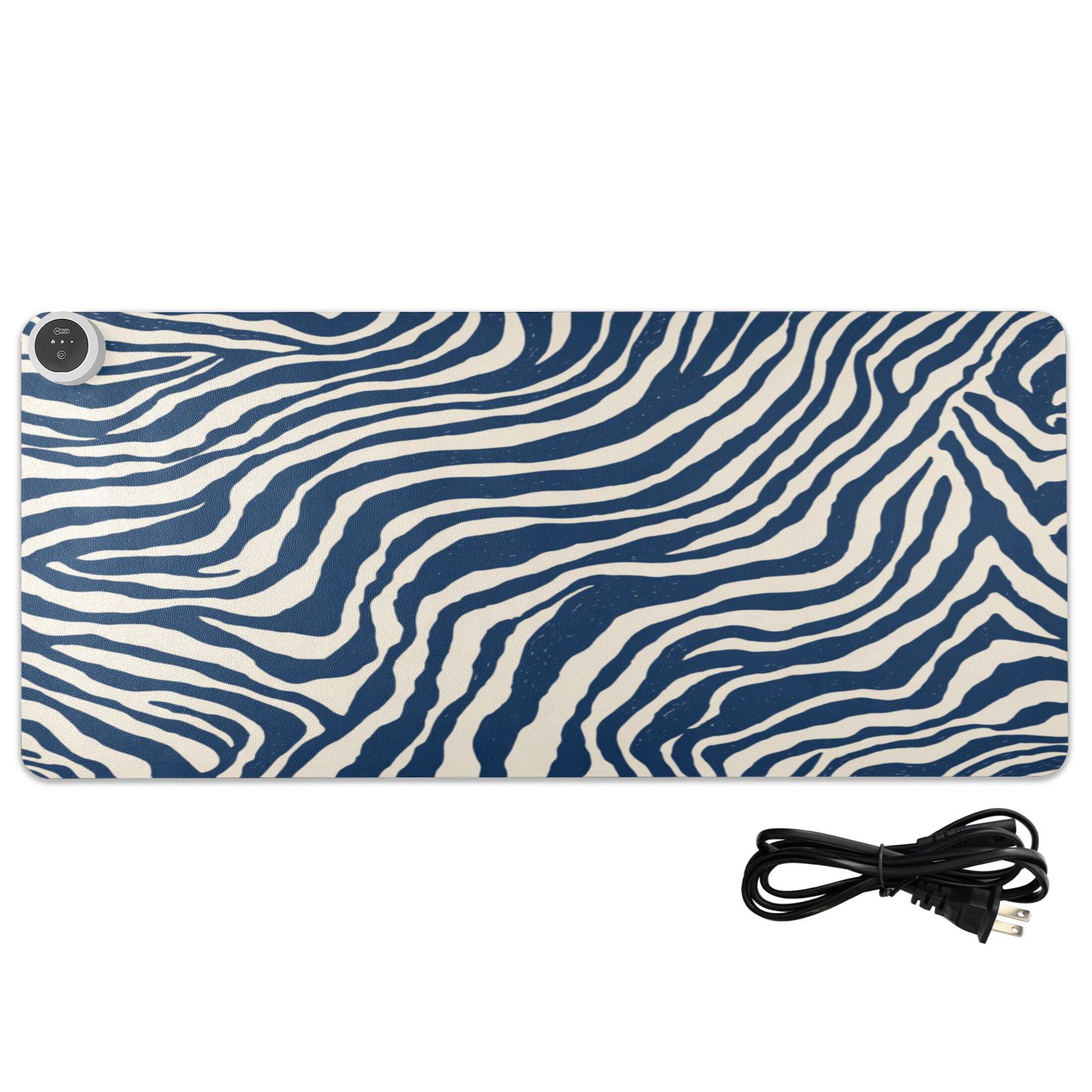 Large Heated Desk Mat Mouse Pad 31.5"x13"PU Leather Graphene Heating Desk Warmer with 3 Temperature Settings 110V US Plug Non-Slip Warm Pad for Home, Office, and Gaming Digital Blue Zebra Stripes
