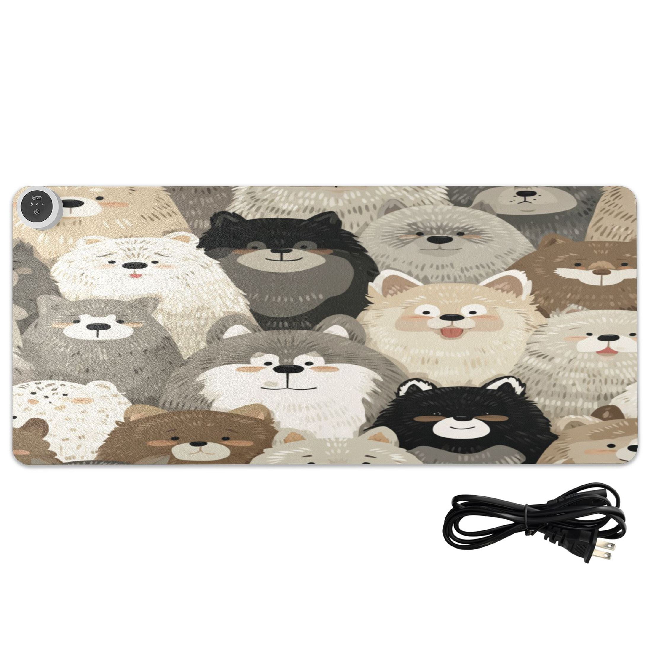 Large Heated Desk Mat Mouse Pad 31.5"x13"PU Leather Graphene Heating Desk Warmer with 3 Temperature Settings 110V US Plug Non-Slip Warm Pad for Home, Office, and Gaming Cute Fluffy Fur Family