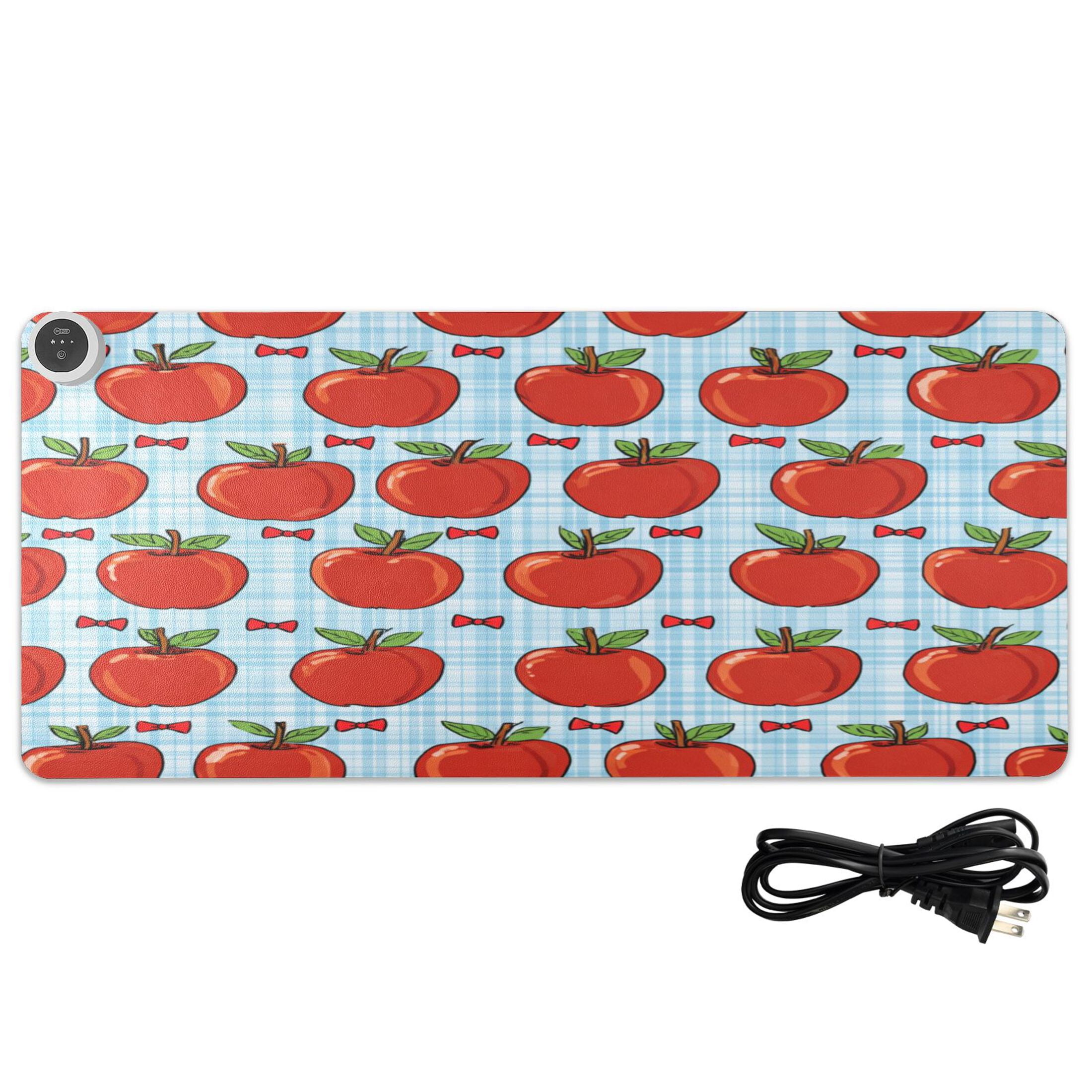 Large Heated Desk Mat Mouse Pad 31.5"x13"PU Leather Graphene Heating Desk Warmer with 3 Temperature Settings 110V US Plug Non-Slip Warm Pad for Home, Office, and Gaming Red Apple Gingham Print