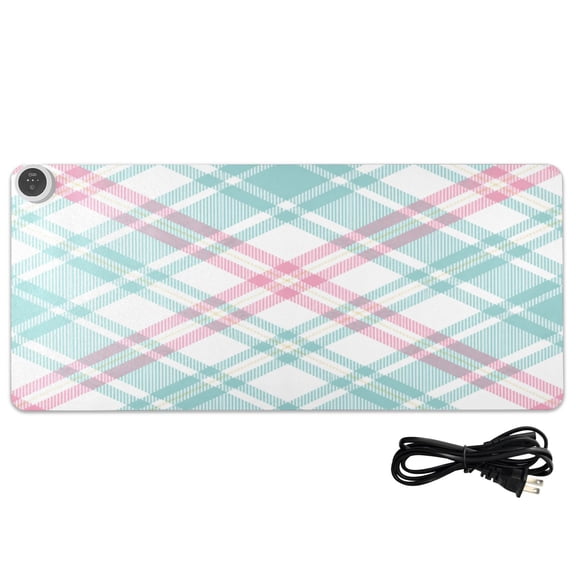 Large Heated Desk Mat Mouse Pad 31.5"x13"PU Leather Graphene Heating Desk Warmer with 3 Temperature Settings 110V US Plug Non-Slip Warm Pad for Home, Office, and Gaming Pastel Plaid Tartan Pattern