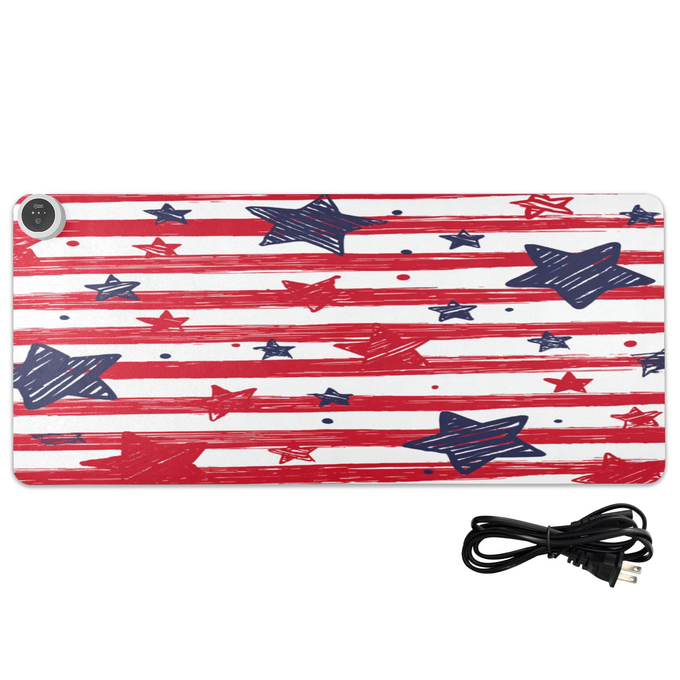 Large Heated Desk Mat Mouse Pad 31.5"x13"PU Leather Graphene Heating Desk Warmer with 3 Temperature Settings 110V US Plug Non-Slip Warm Pad for Home, Office, and Gaming Doodle Star Stripe Seamless