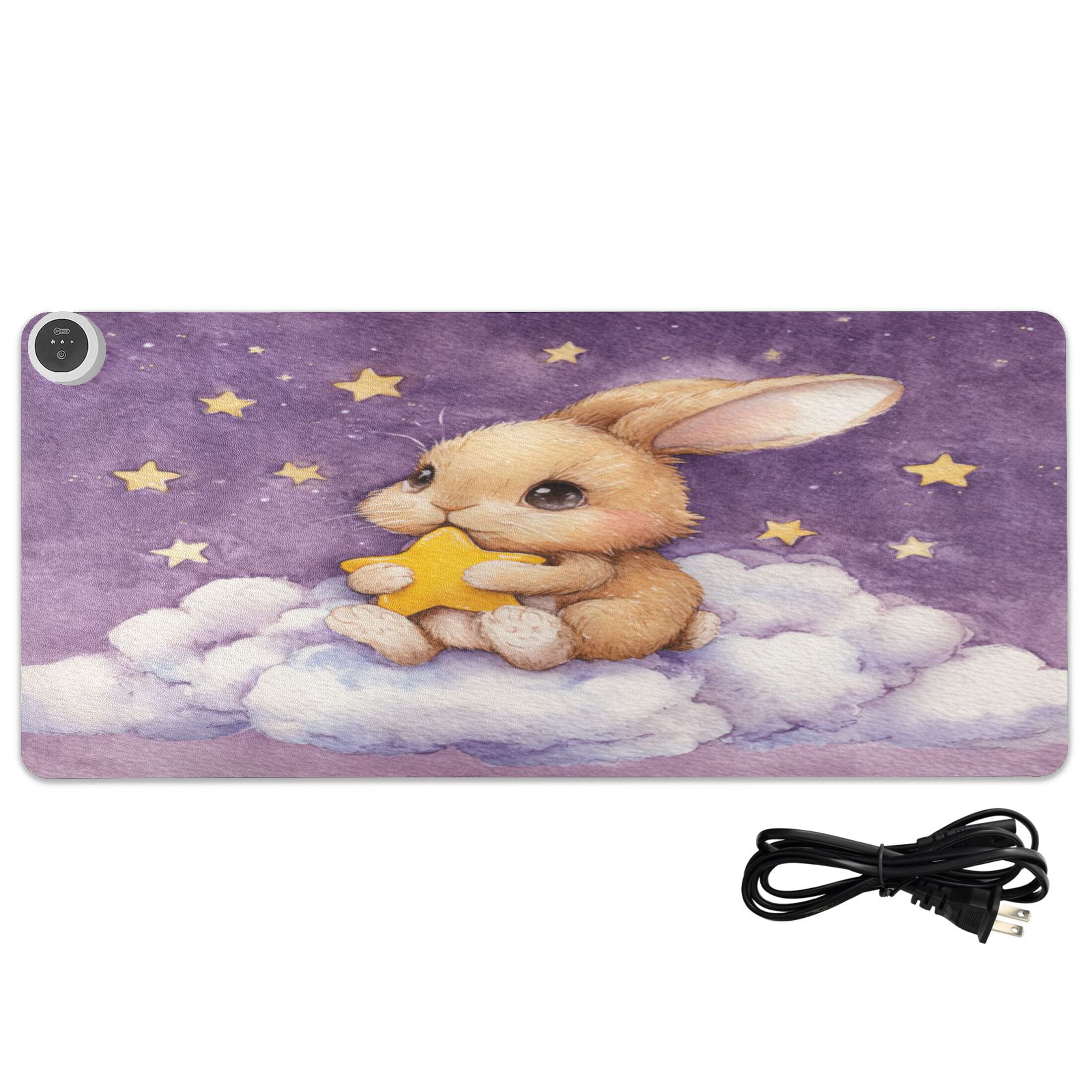 Large Heated Desk Mat Mouse Pad 31.5"x13"PU Leather Graphene Heating Desk Warmer with 3 Temperature Settings 110V US Plug Non-Slip Warm Pad for Home, Office, and Gaming Golden Rabbit with Star