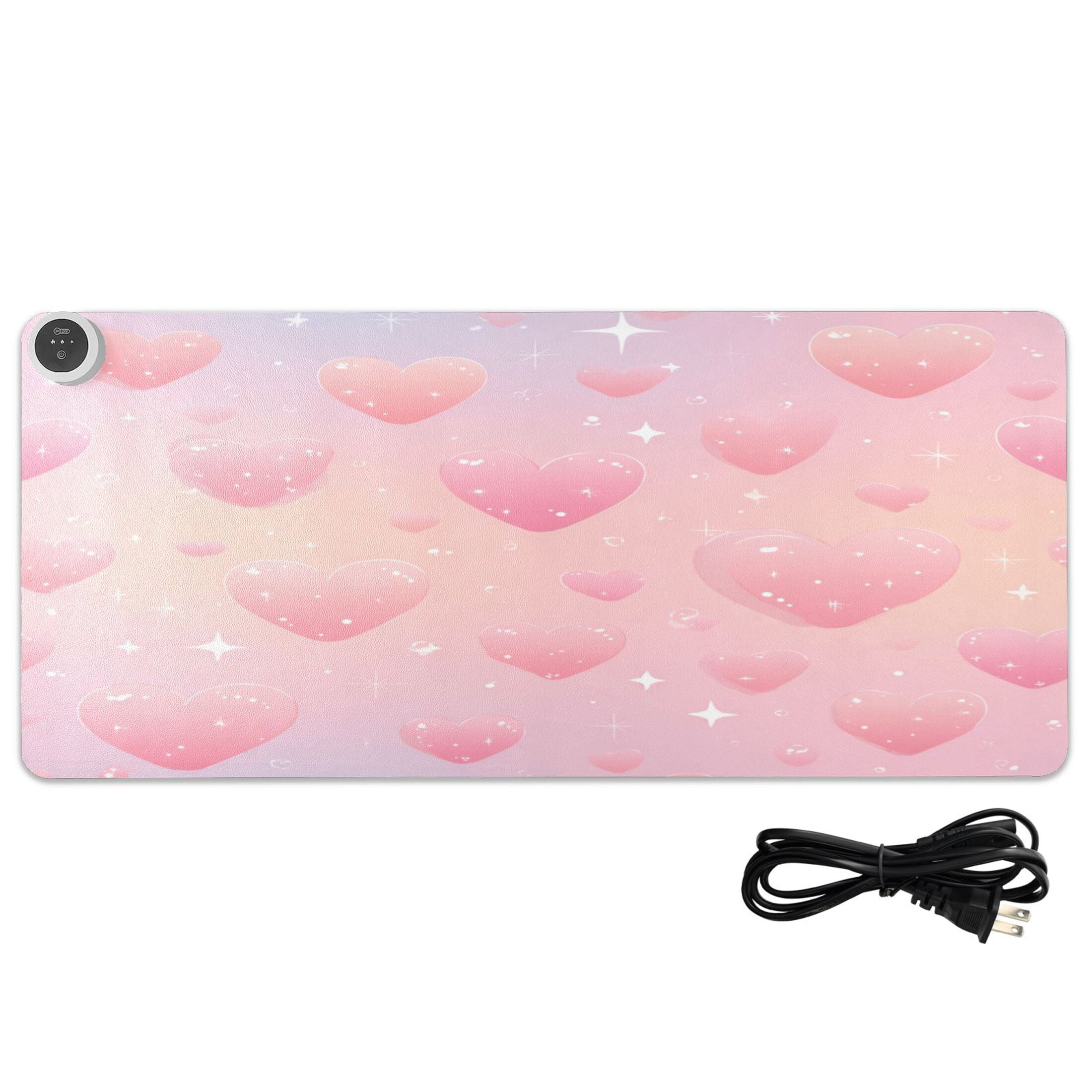 Large Heated Desk Mat Mouse Pad 31.5"x13"PU Leather Graphene Heating Desk Warmer with 3 Temperature Settings 110V US Plug Non-Slip Warm Pad for Home, Office, and Gaming Soft Pink Sparkle Tapestry