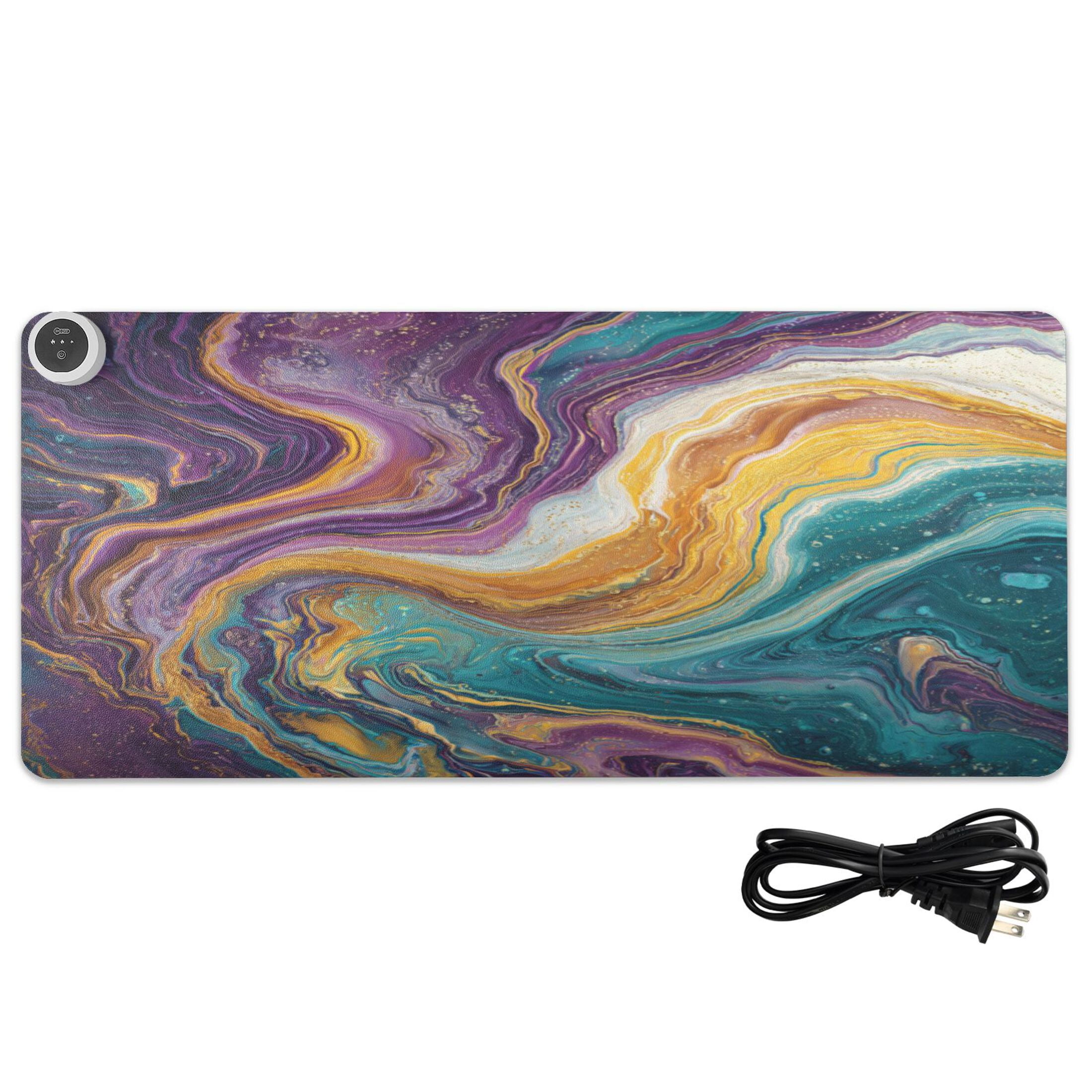 Large Heated Desk Mat Mouse Pad 31.5"x13"PU Leather Graphene Heating Desk Warmer with 3 Temperature Settings 110V US Plug Non-Slip Warm Pad for Home, Office, and Gaming Marble Veins in Various Colors