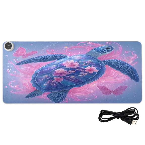 Large Heated Desk Mat Mouse Pad 31.5"x13"PU Leather Graphene Heating Desk Warmer with 3 Temperature Settings 110V US Plug Non-Slip Warm Pad for Home, Office, and Gaming Blue Sea Turtle Pattern