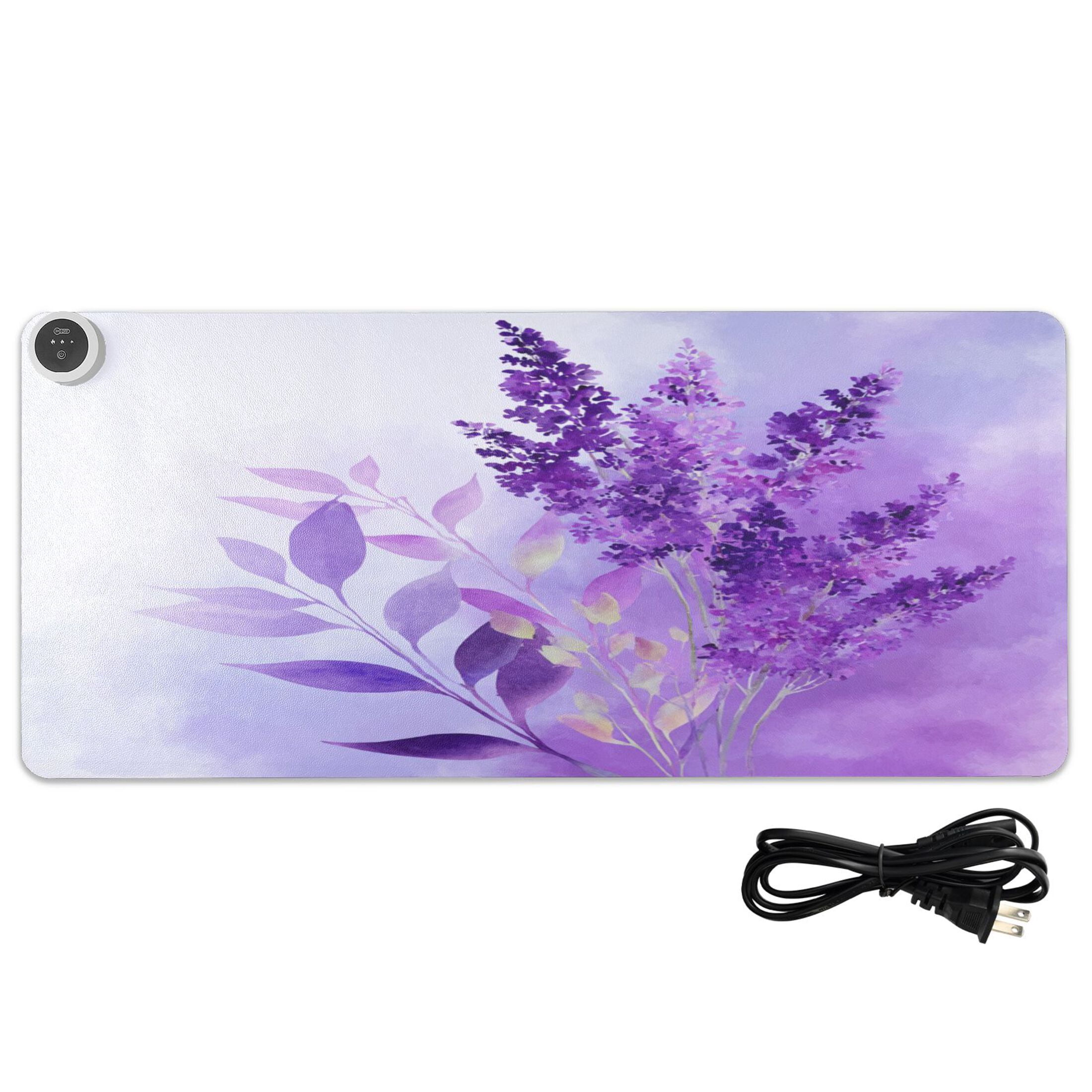 Large Heated Desk Mat Mouse Pad 31.5"x13"PU Leather Graphene Heating Desk Warmer with 3 Temperature Settings 110V US Plug Non-Slip Warm Pad for Home, Office, and Gaming Watercolor Lavender Clip Art