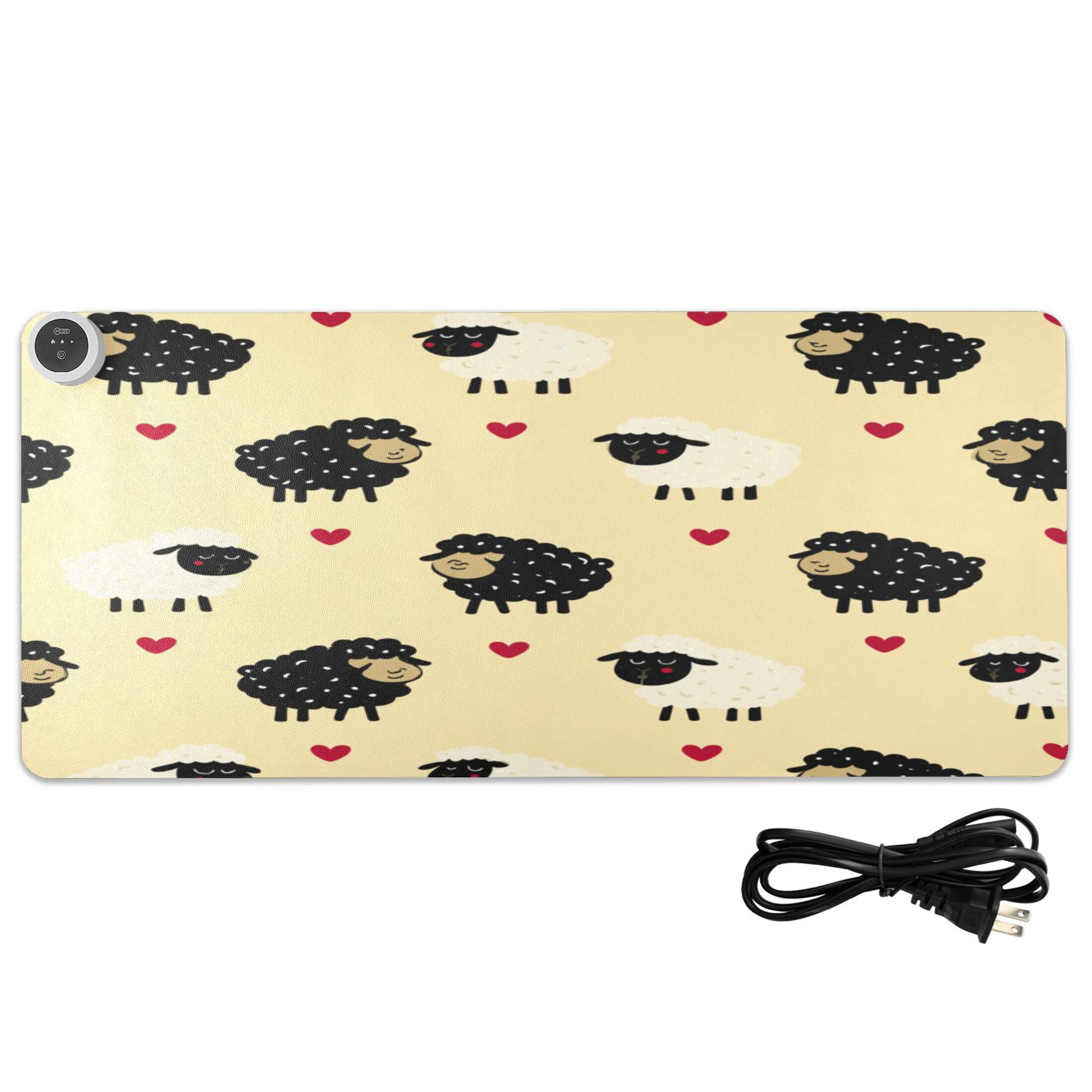 Large Heated Desk Mat Mouse Pad 31.5"x13"PU Leather Graphene Heating Desk Warmer with 3 Temperature Settings 110V US Plug Non-Slip Warm Pad for Home, Office, and Gaming Cute Sheep Heart Pattern