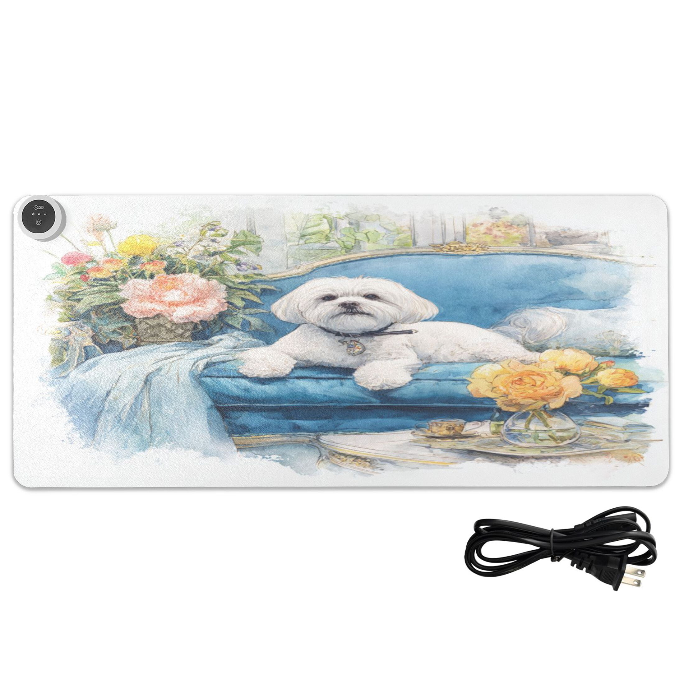 Large Heated Desk Mat Mouse Pad 31.5"x13"PU Leather Graphene Heating Desk Warmer with 3 Temperature Settings 110V US Plug Non-Slip Warm Pad for Home, Office, and Gaming The Obedient Shih Tzu Dog