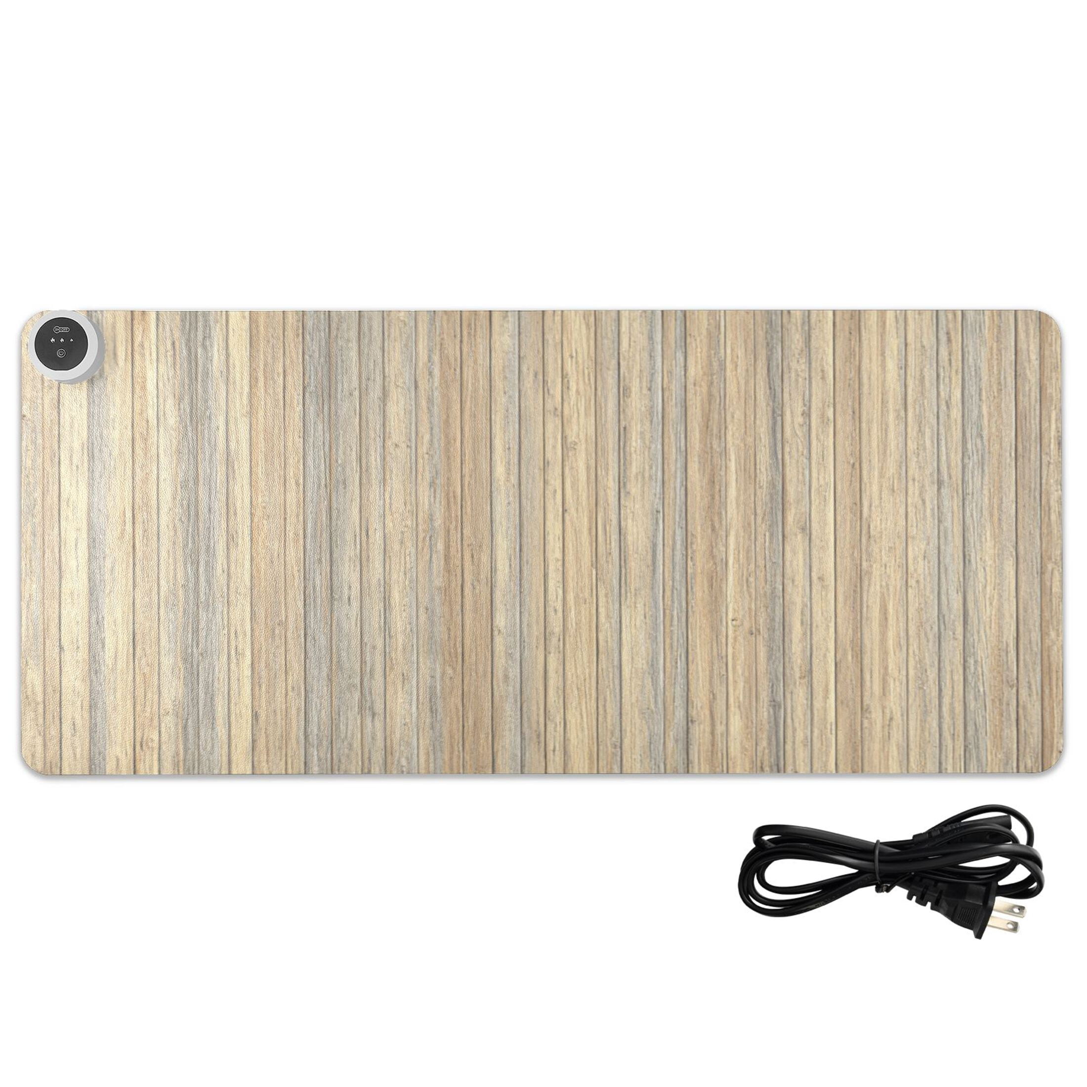 Large Heated Desk Mat Mouse Pad 31.5"x13"PU Leather Graphene Heating Desk Warmer with 3 Temperature Settings 110V US Plug Non-Slip Warm Pad for Home, Office, and Gaming Warm Beige Wood Pattern
