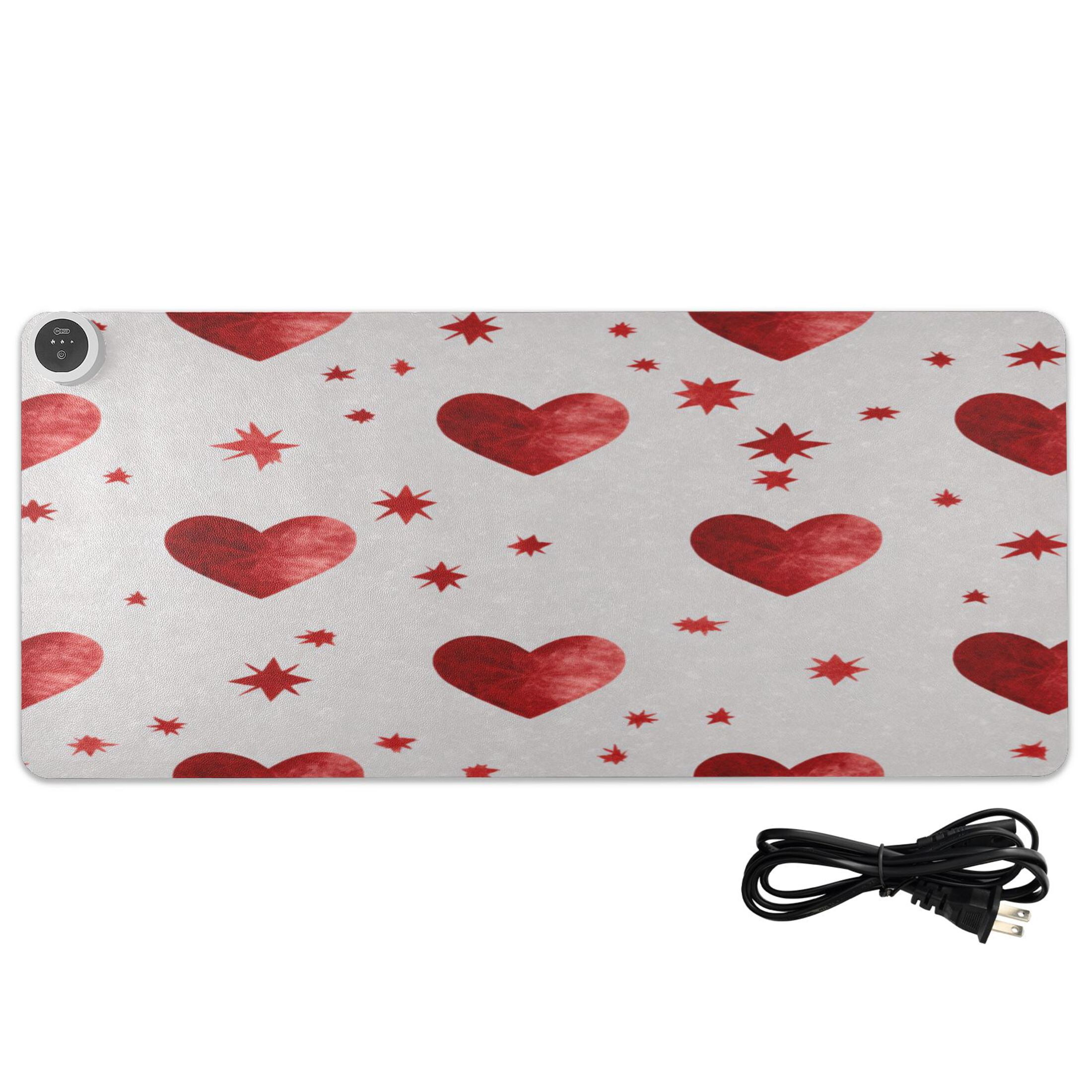 Large Heated Desk Mat Mouse Pad 31.5"x13"PU Leather Graphene Heating Desk Warmer with 3 Temperature Settings 110V US Plug Non-Slip Warm Pad for Home, Office, and Gaming Simple Red Heart Pattern