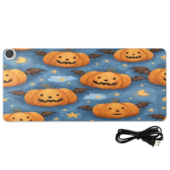 Large Heated Desk Mat Mouse Pad 31.5"x13"PU Leather Graphene Heating Desk Warmer with 3 Temperature Settings 110V US Plug Non-Slip Warm Pad for Home, Office, and Gaming Spooky Evil Pumpkin Designs