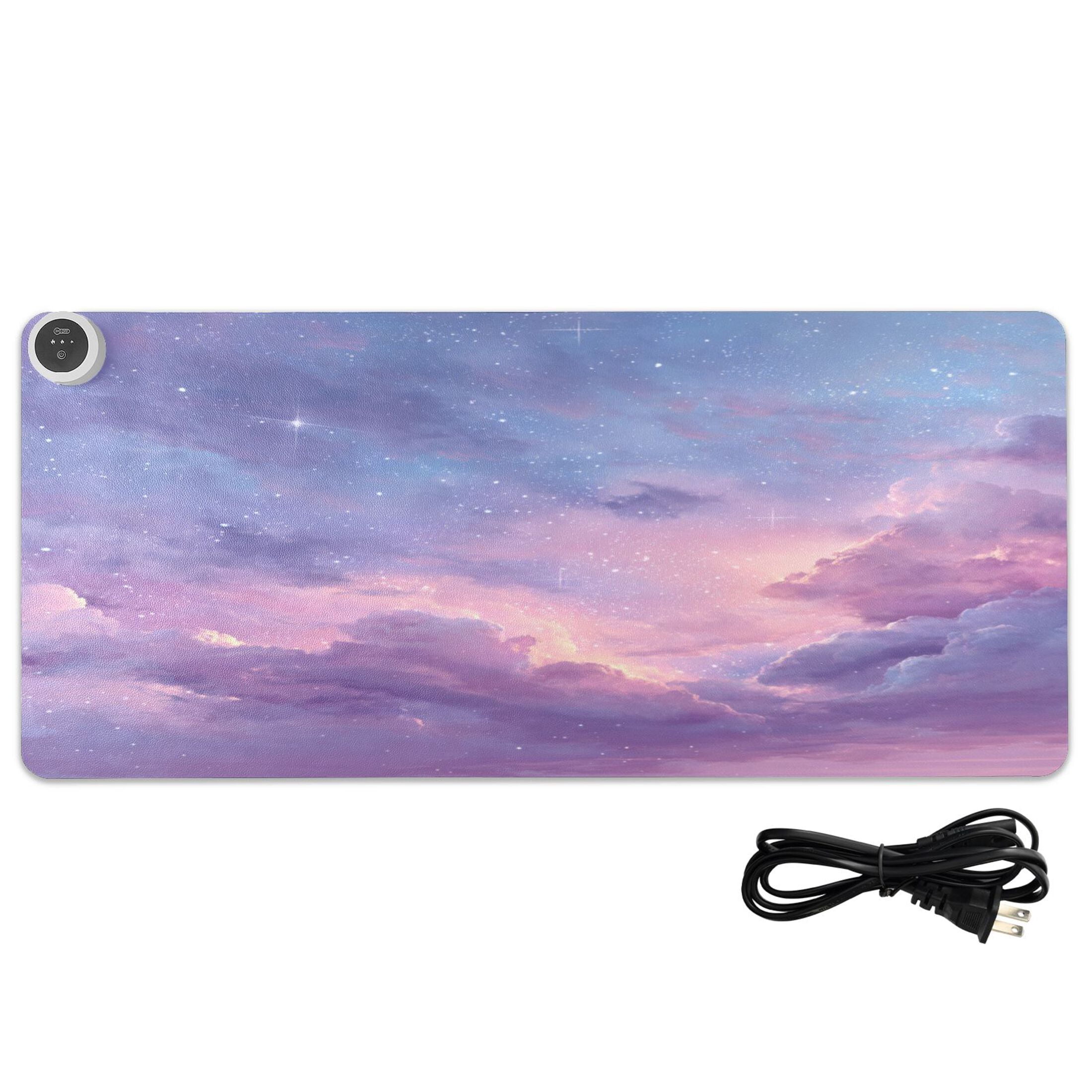 Large Heated Desk Mat Mouse Pad 31.5"x13"PU Leather Graphene Heating Desk Warmer with 3 Temperature Settings 110V US Plug Non-Slip Warm Pad for Home, Office, and Gaming Cotton Candy Dawn Sky