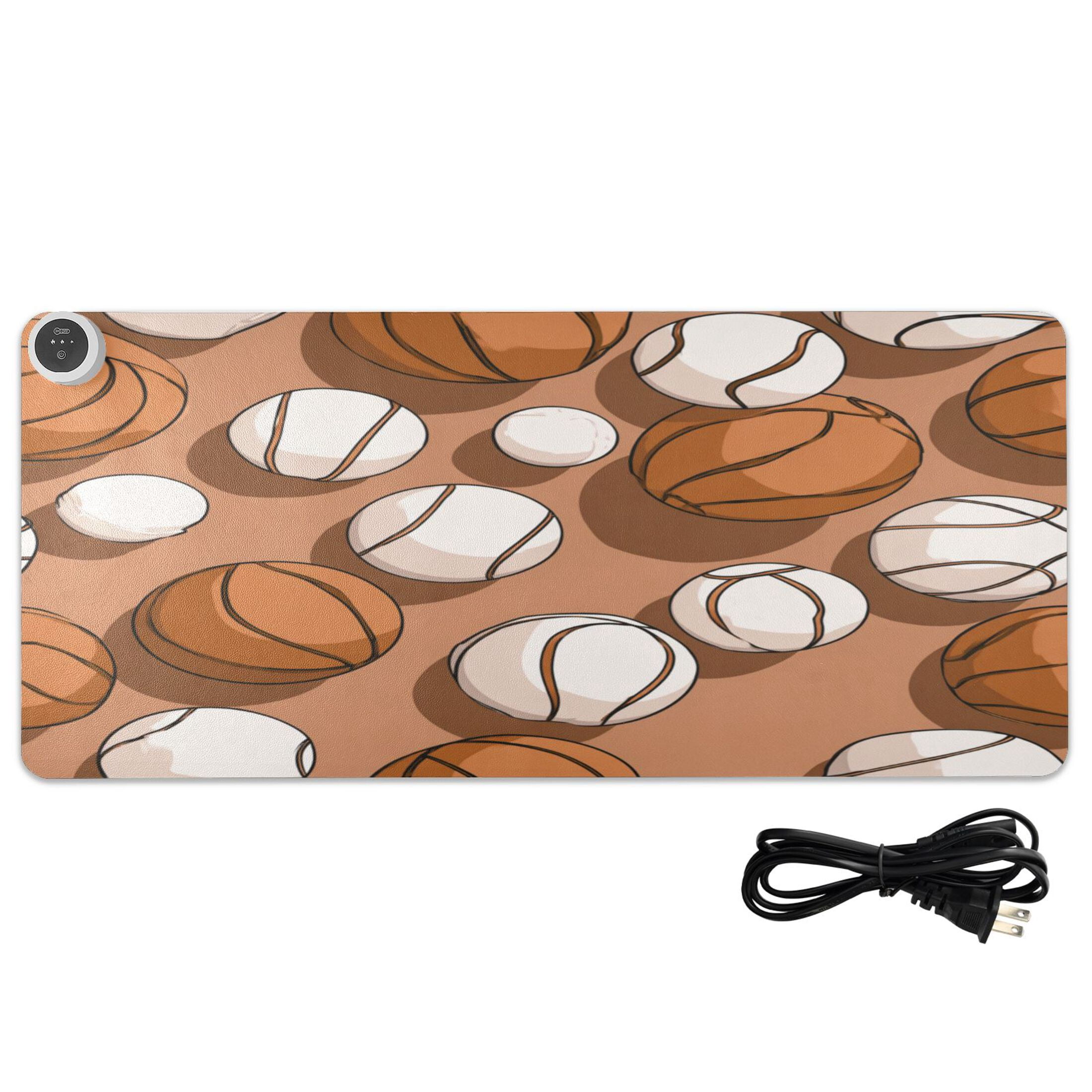 Large Heated Desk Mat Mouse Pad 31.5"x13"PU Leather Graphene Heating Desk Warmer with 3 Temperature Settings 110V US Plug Non-Slip Warm Pad for Home, Office, and Gaming Athletic Ball Collage Print
