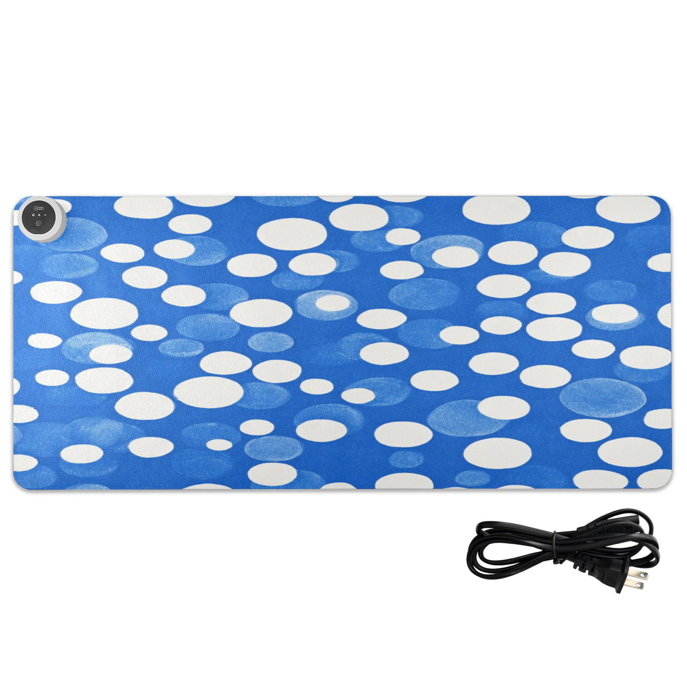 Large Heated Desk Mat Mouse Pad 31.5"x13"PU Leather Graphene Heating Desk Warmer with 3 Temperature Settings 110V US Plug Non-Slip Warm Pad for Home, Office, and Gaming Blue White Polka Dot