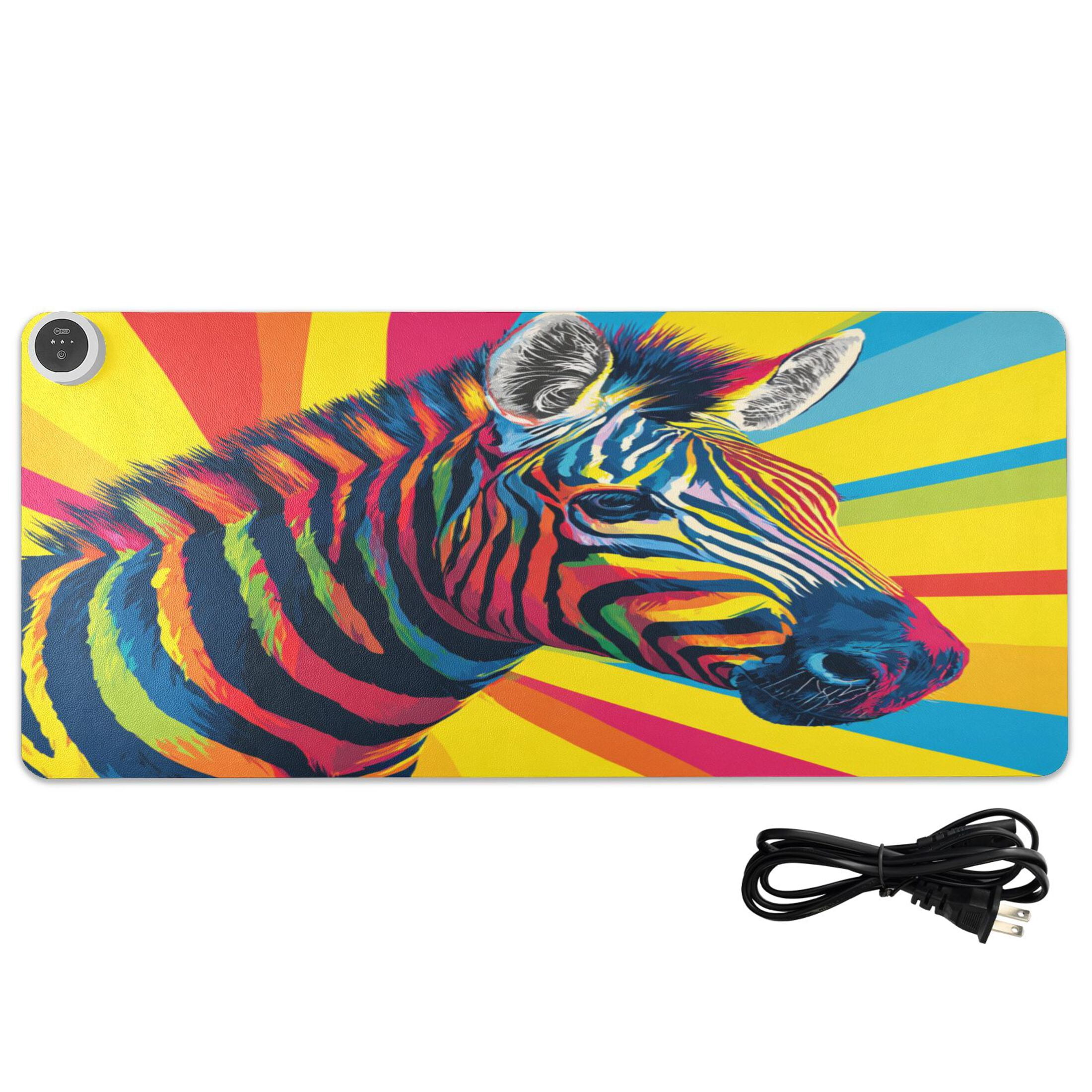 Large Heated Desk Mat Mouse Pad 31.5"x13"PU Leather Graphene Heating Desk Warmer with 3 Temperature Settings 110V US Plug Non-Slip Warm Pad for Home, Office, and Gaming Art Illustration Of A Zebra