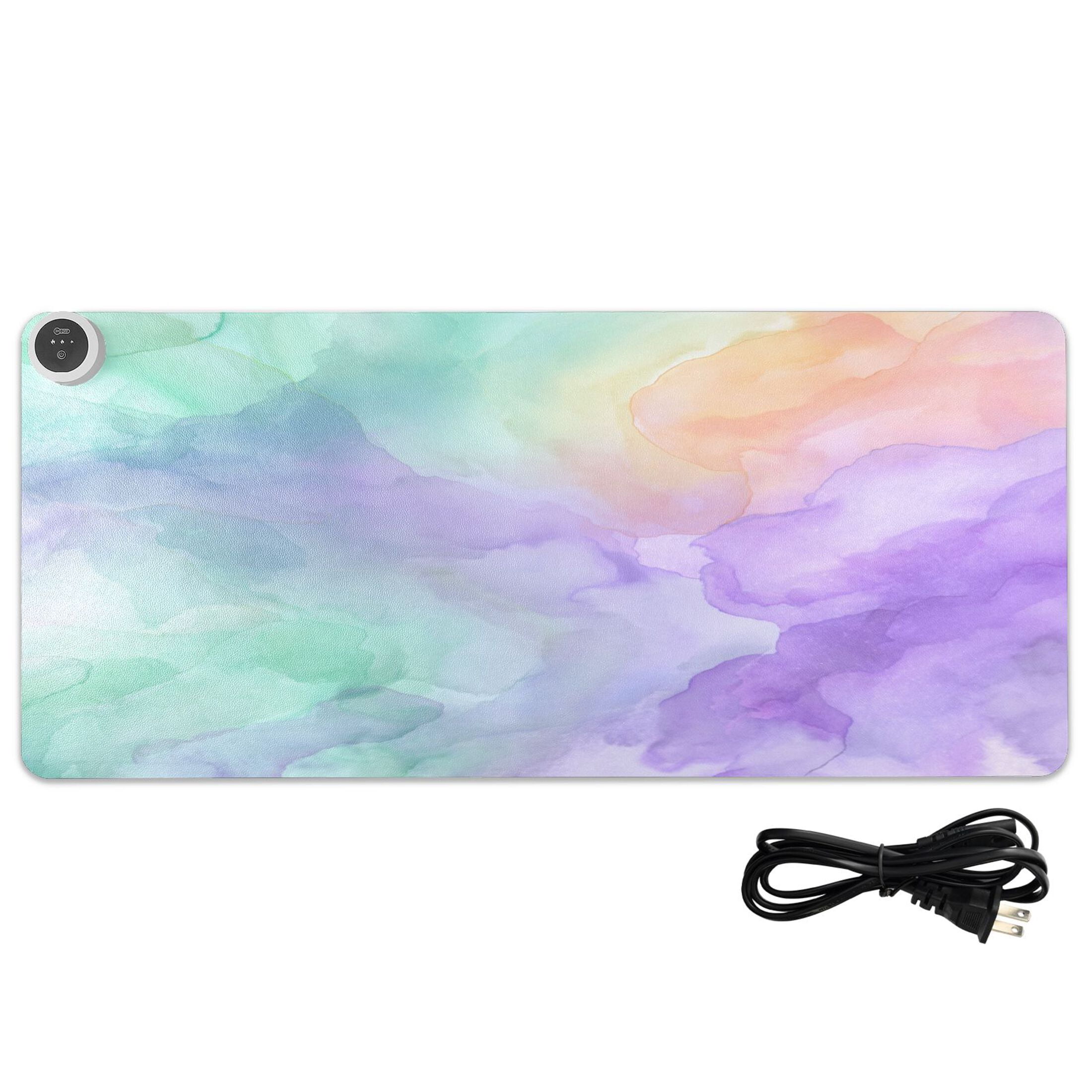 Large Heated Desk Mat Mouse Pad 31.5"x13"PU Leather Graphene Heating Desk Warmer with 3 Temperature Settings 110V US Plug Non-Slip Warm Pad for Home, Office, and Gaming Mint Peach Lavender Wash