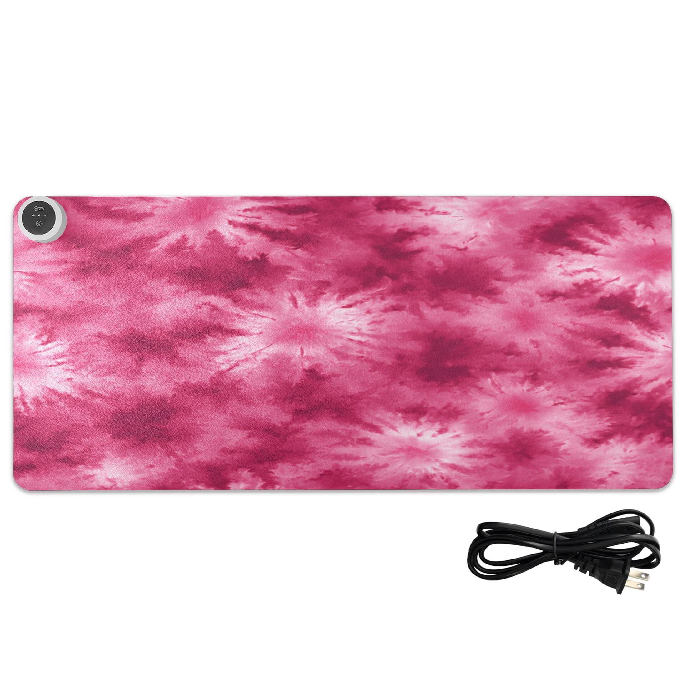 Large Heated Desk Mat Mouse Pad 31.5"x13"PU Leather Graphene Heating Desk Warmer with 3 Temperature Settings 110V US Plug Non-Slip Warm Pad for Home, Office, and Gaming Rose Red Tie-dye Pattern
