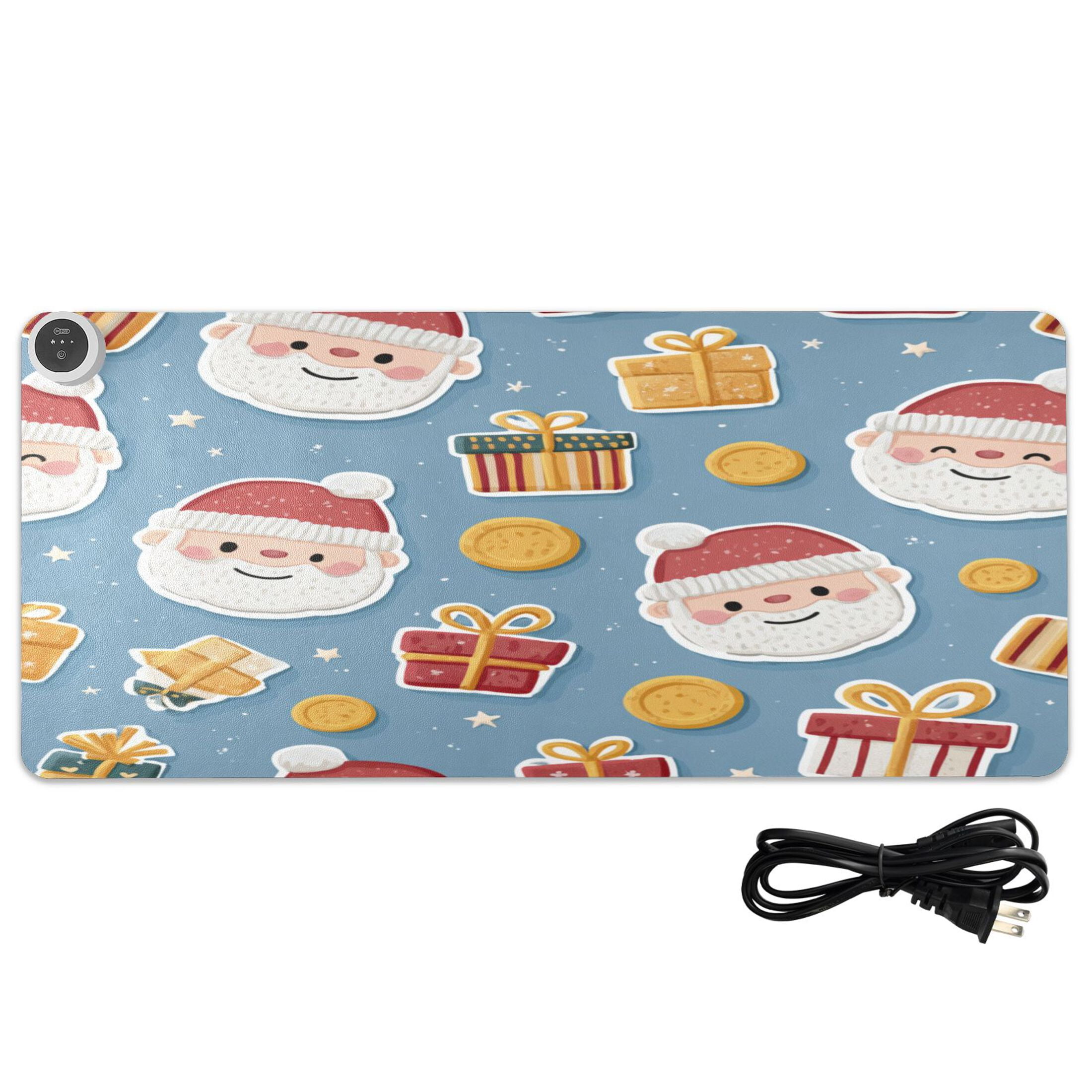 Large Heated Desk Mat Mouse Pad 31.5"x13"PU Leather Graphene Heating Desk Warmer with 3 Temperature Settings 110V US Plug Non-Slip Warm Pad for Home, Office, and Gaming Santa Claus Gifts and Coins