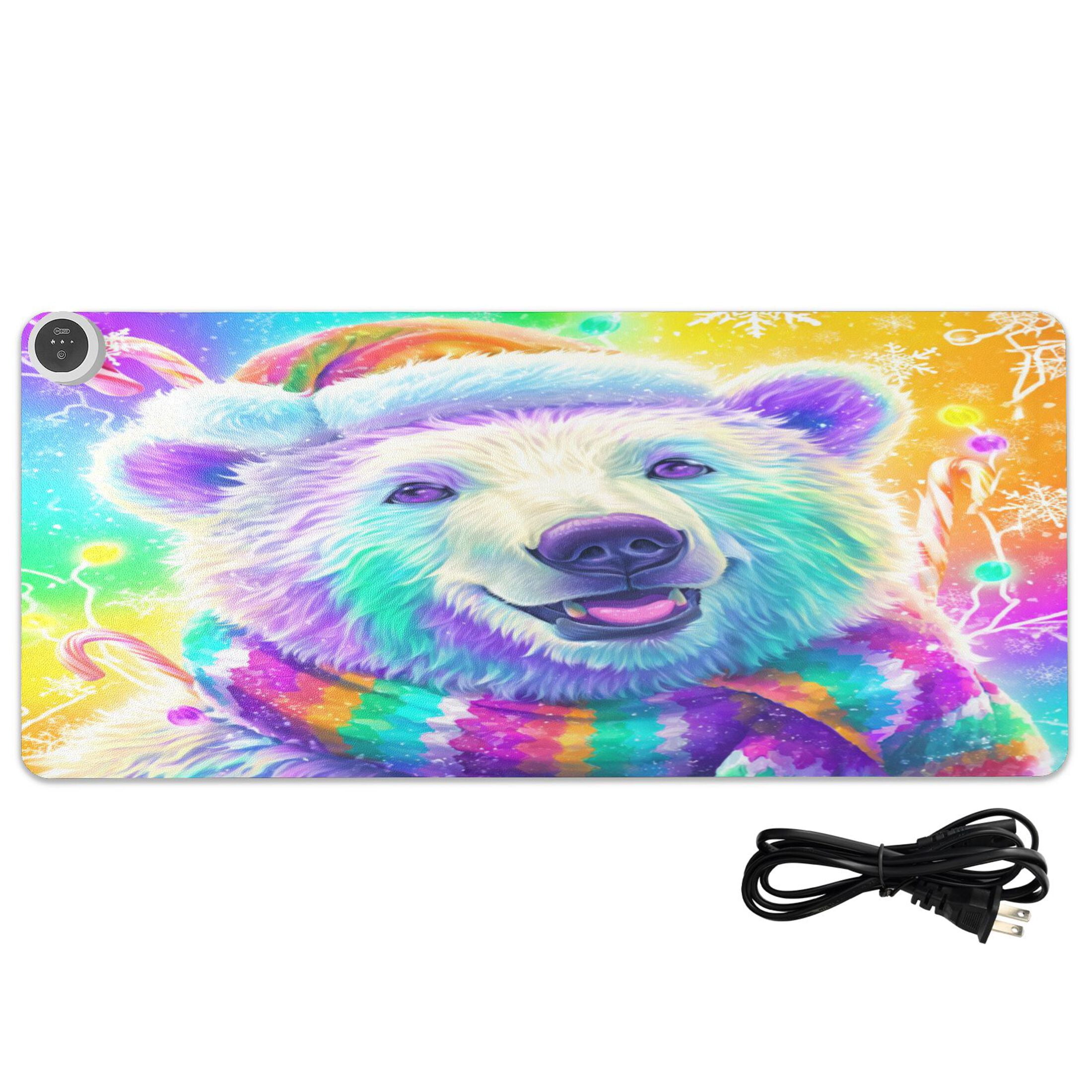 Large Heated Desk Mat Mouse Pad 31.5"x13"PU Leather Graphene Heating Desk Warmer with 3 Temperature Settings 110V US Plug Non-Slip Warm Pad for Home, Office, and Gaming Colorful Polar Bear Pattern