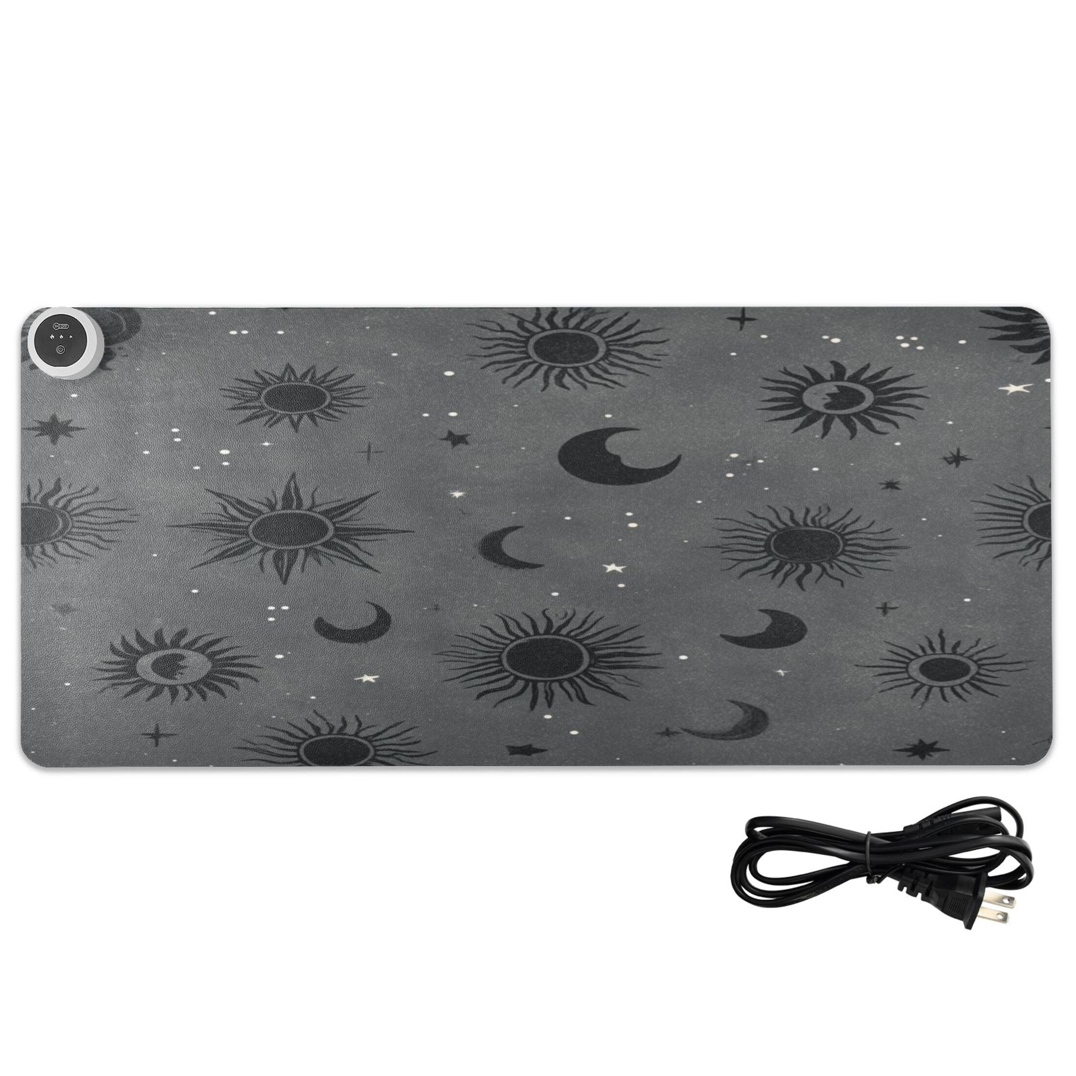 Large Heated Desk Mat Mouse Pad 31.5"x13"PU Leather Graphene Heating Desk Warmer with 3 Temperature Settings 110V US Plug Non-Slip Warm Pad for Home, Office, and Gaming Grey Astrology Celestial Art