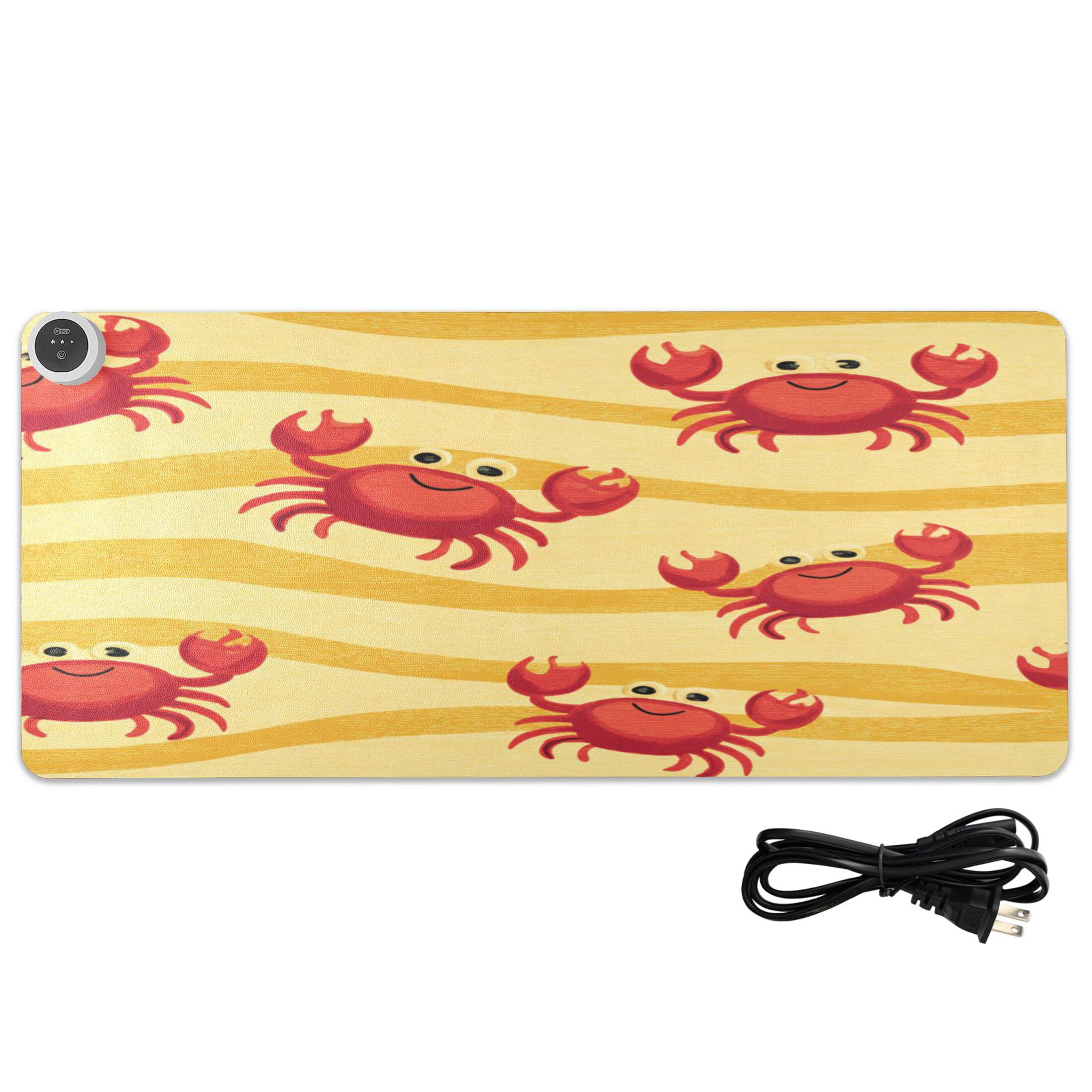 Large Heated Desk Mat Mouse Pad 31.5"x13"PU Leather Graphene Heating Desk Warmer with 3 Temperature Settings 110V US Plug Non-Slip Warm Pad for Home, Office, and Gaming Yellow Wave Crab Design