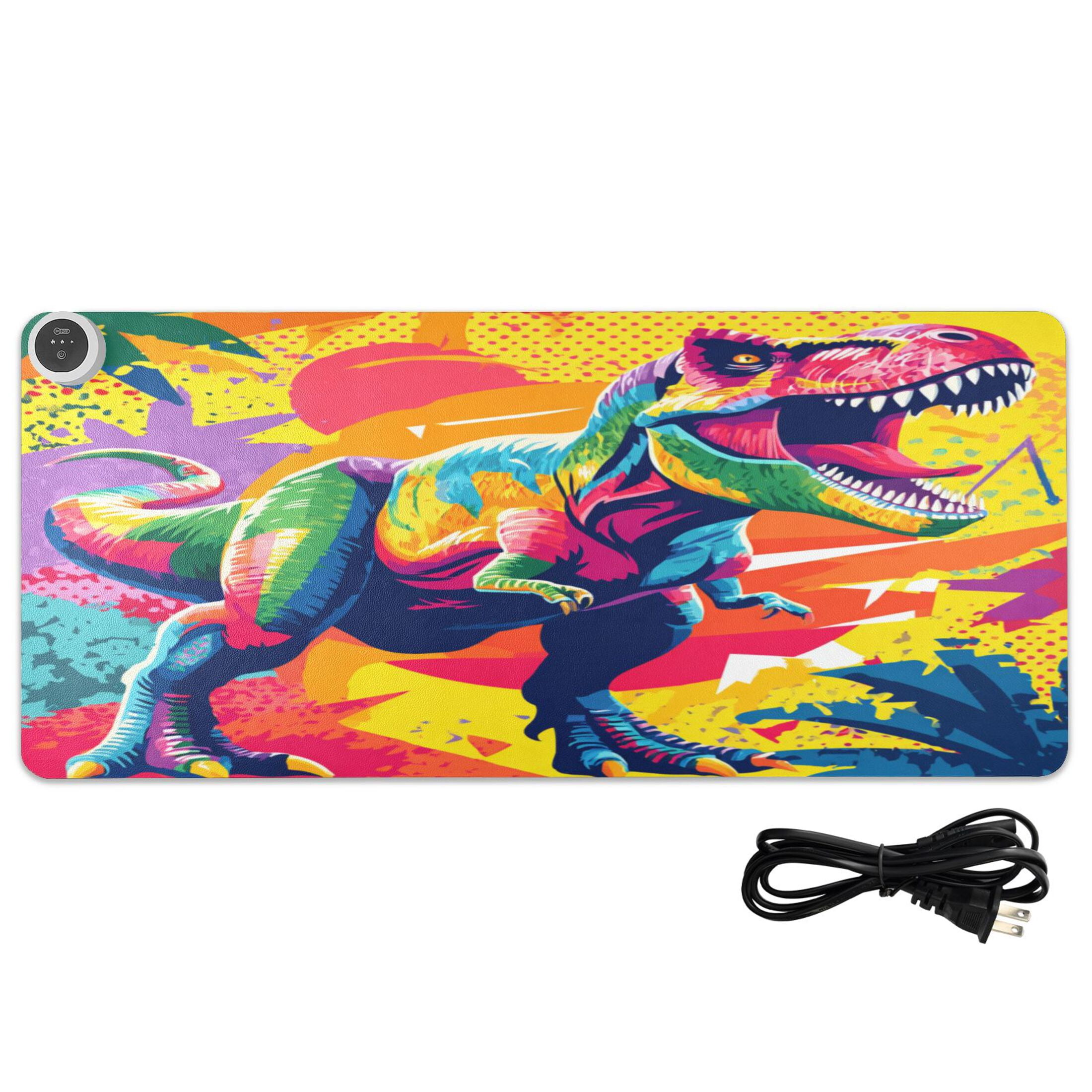 Large Heated Desk Mat Mouse Pad 31.5"x13"PU Leather Graphene Heating Desk Warmer with 3 Temperature Settings 110V US Plug Non-Slip Warm Pad for Home, Office, and Gaming Bold Tropical Dino Design