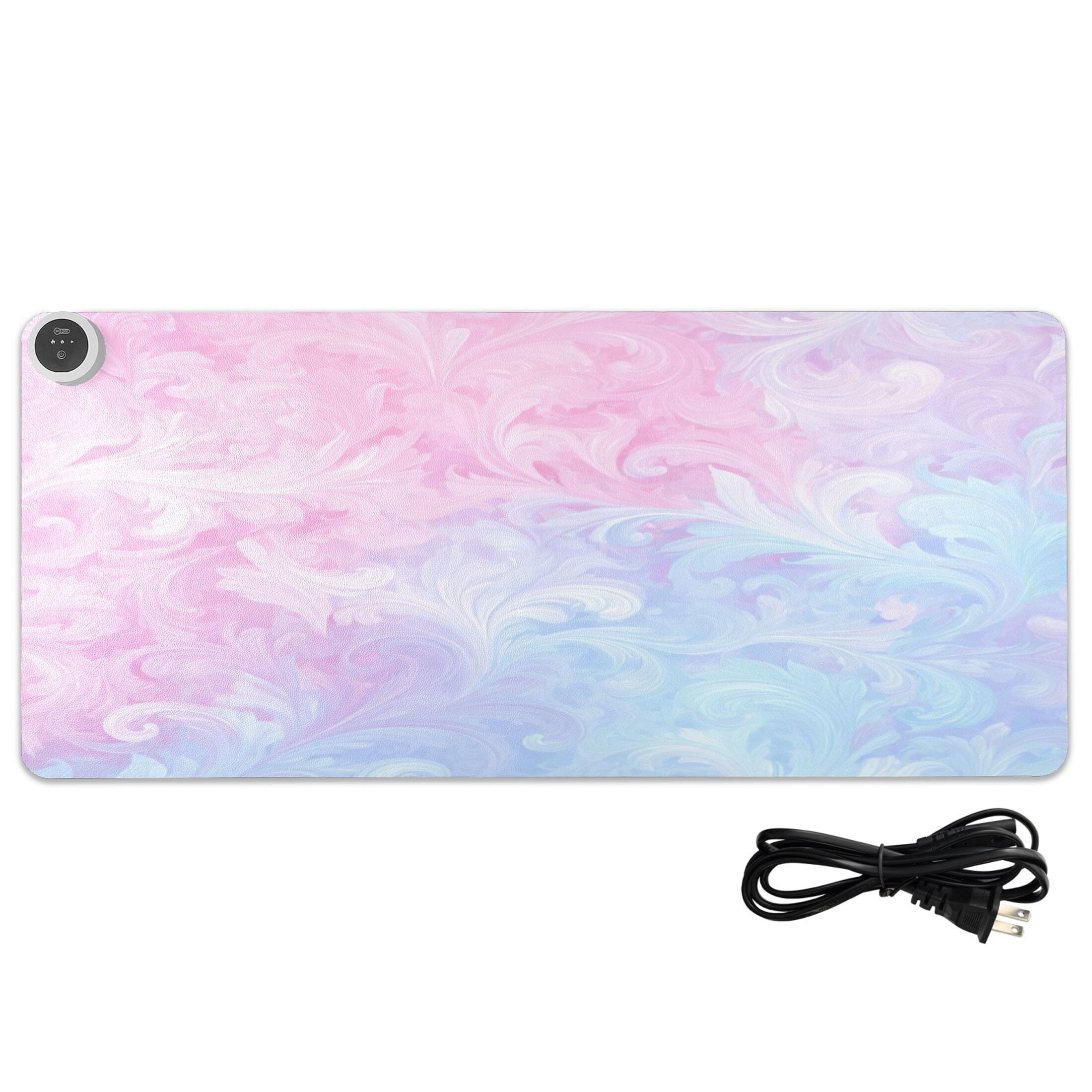 Large Heated Desk Mat Mouse Pad 31.5"x13"PU Leather Graphene Heating Desk Warmer with 3 Temperature Settings 110V US Plug Non-Slip Warm Pad for Home, Office, and Gaming Dreamy Gradient Scroll Print