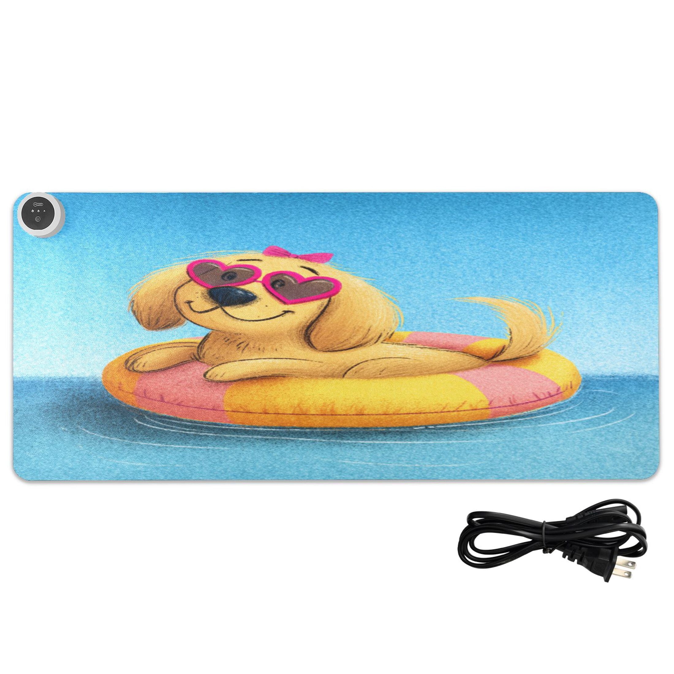 Large Heated Desk Mat Mouse Pad 31.5"x13"PU Leather Graphene Heating Desk Warmer with 3 Temperature Settings 110V US Plug Non-Slip Warm Pad for Home, Office, and Gaming Heart Glasses Dog Pattern