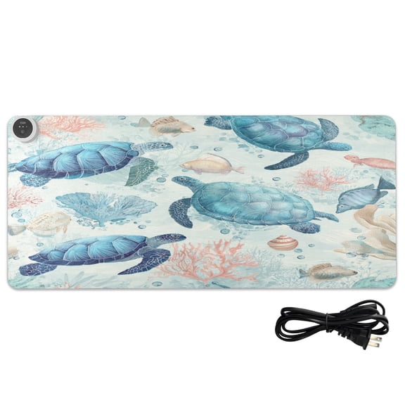 Large Heated Desk Mat Mouse Pad 31.5"x13"PU Leather Graphene Heating Desk Warmer with 3 Temperature Settings 110V US Plug Non-Slip Warm Pad for Home, Office, and Gaming Deep Green Sea Turtles
