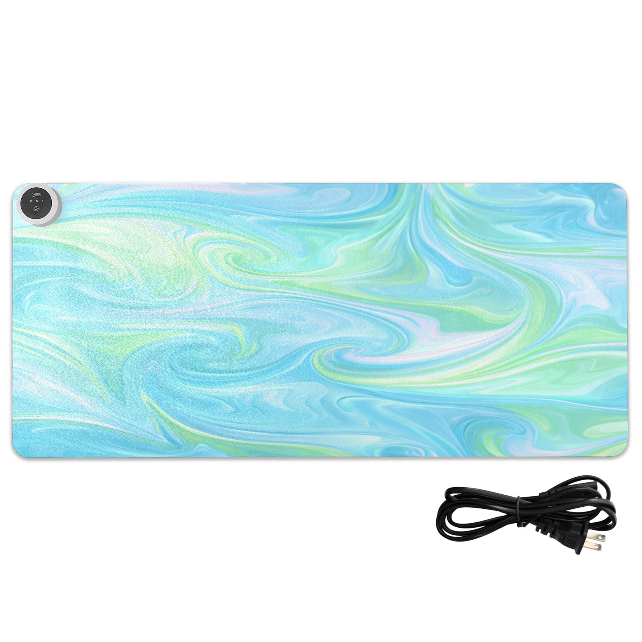 Large Heated Desk Mat Mouse Pad 31.5"x13"PU Leather Graphene Heating Desk Warmer with 3 Temperature Settings 110V US Plug Non-Slip Warm Pad for Home, Office, and Gaming Iridescent Swirl Marble Print