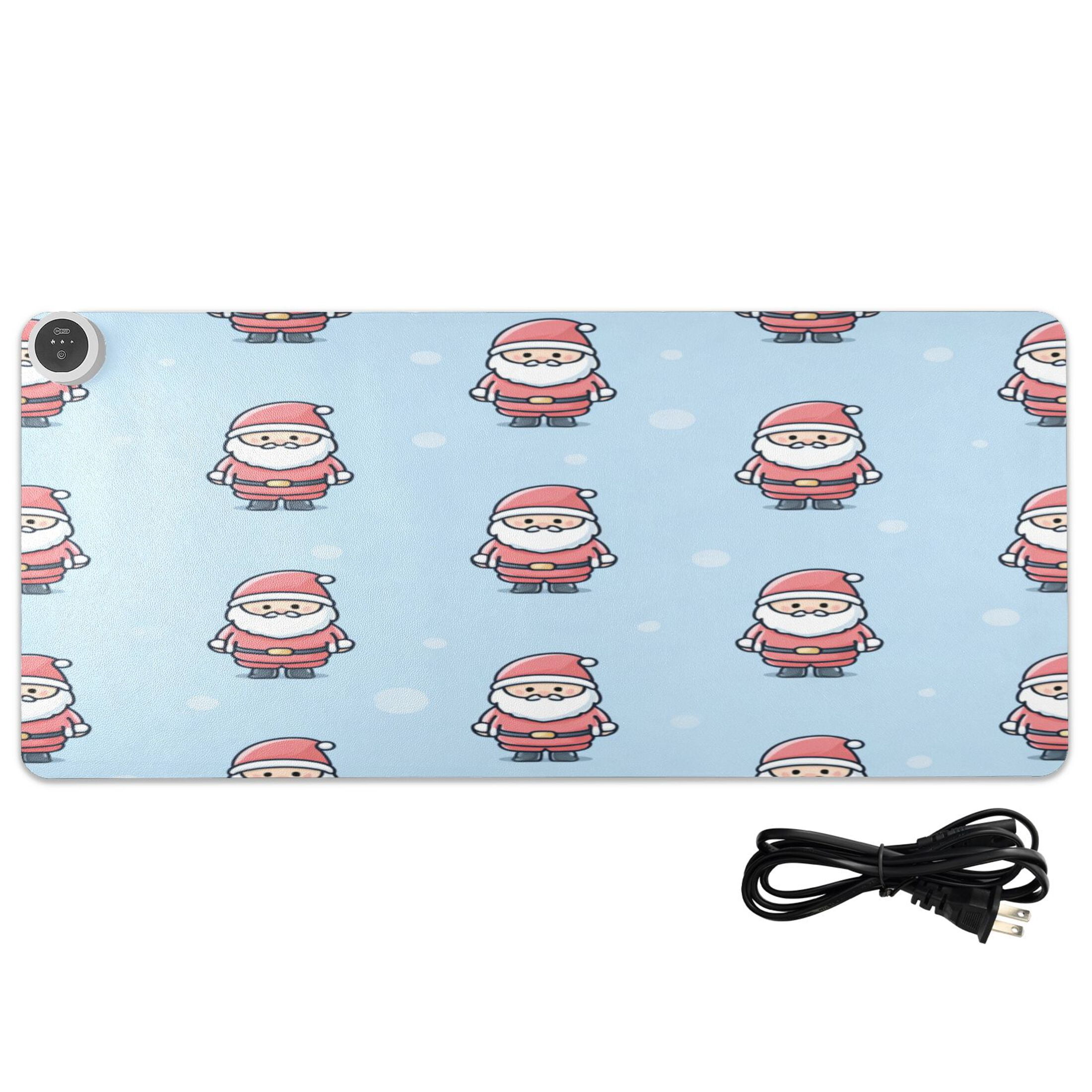 Large Heated Desk Mat Mouse Pad 31.5"x13"PU Leather Graphene Heating Desk Warmer with 3 Temperature Settings 110V US Plug Non-Slip Warm Pad for Home, Office, and Gaming Cute Santa Claus Guard